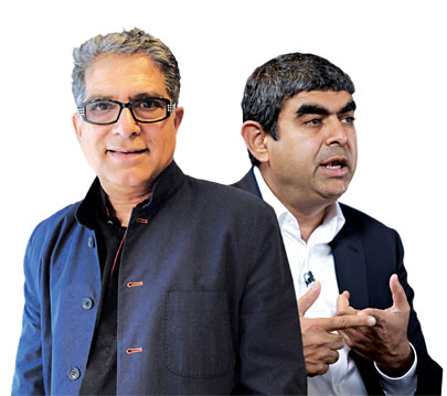 Sikka (right) brought in New Age guru Chopra to speak with SAP employees. “Deepak challenges us to think about the bigger questions,” he says