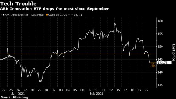 Cathie Wood’s Ark ETF Extends Slump as Yields Slam High-Flyers