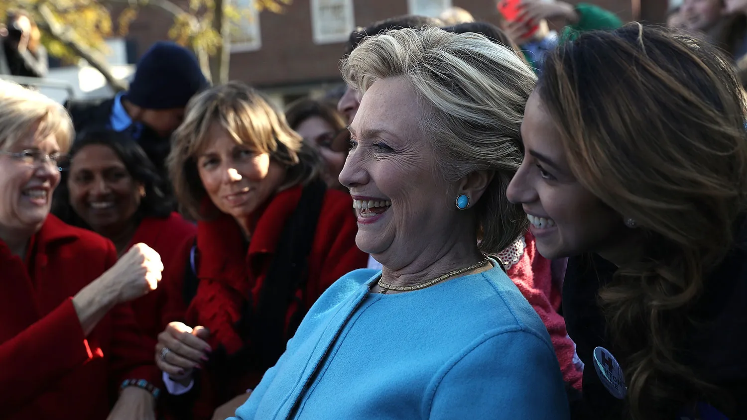 Democratic presidential nominee Hillary Clinton greets supporters during a campaign rally at Saint Anselm College on Oct. 24, 2016, in Manchester, New Hampshire.

