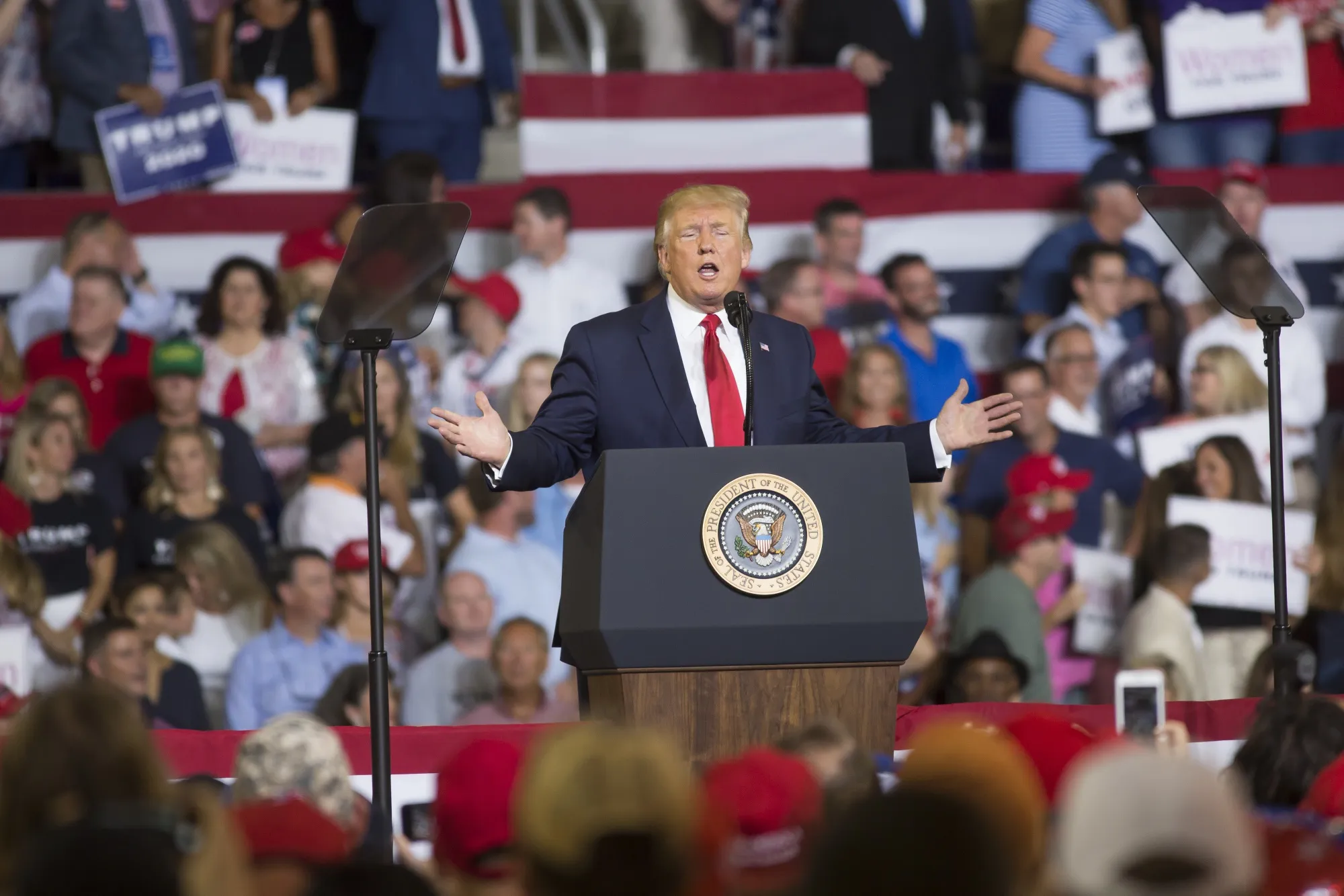 Donald Trump speaks during a rally in Greenville, North Carolina on July 17, 2019.