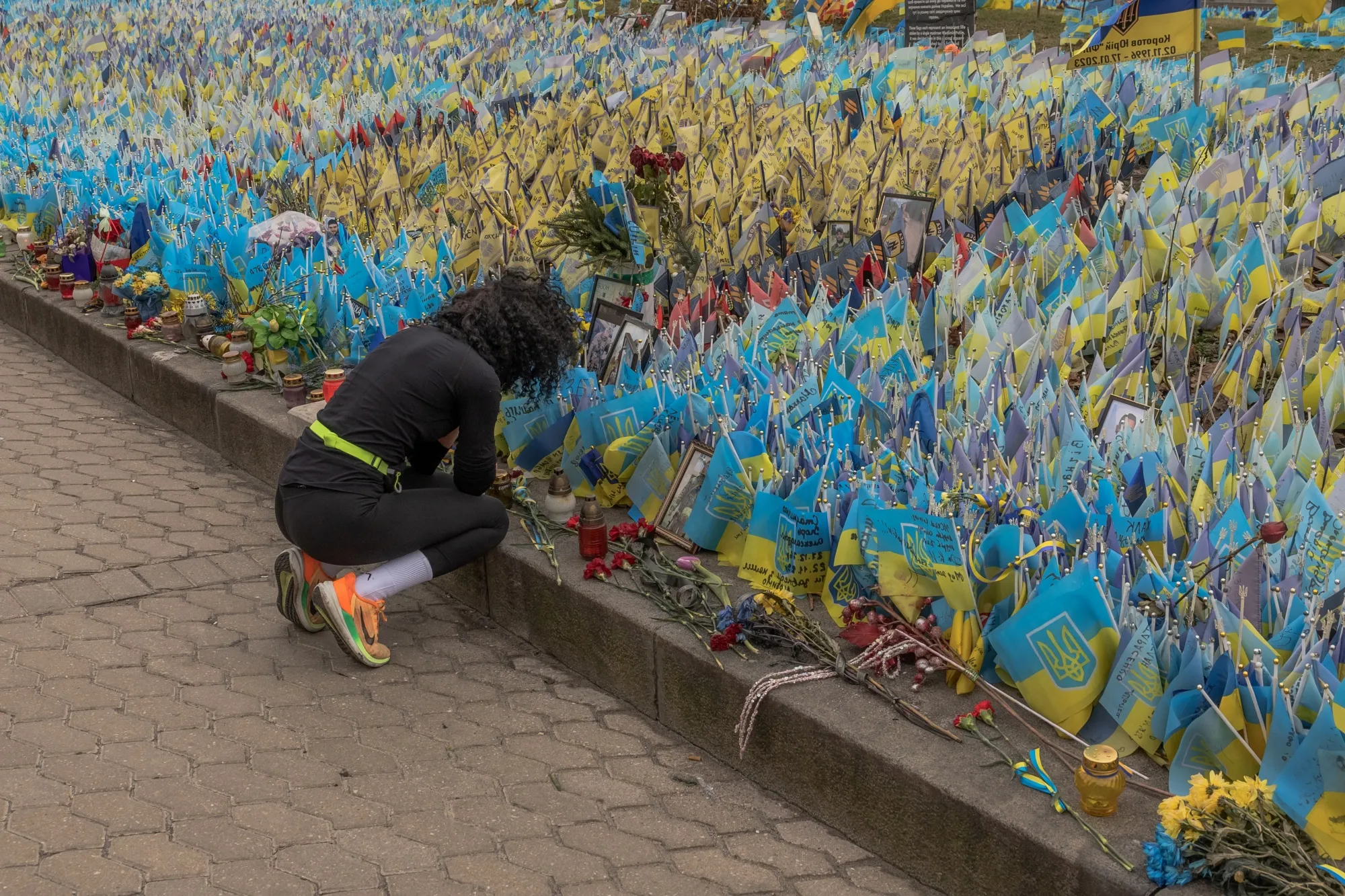 Flags&nbsp;commemorate fallen Ukrainian soldiers at Independence Square in Kyiv, on Feb.&nbsp;24.&nbsp;