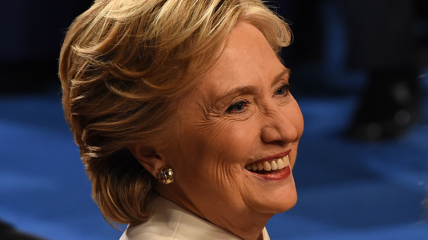 Democratic presidential nominee Hillary Clinton smiles after the final presidential debate in Las Vegas on Oct. 19, 2016.
