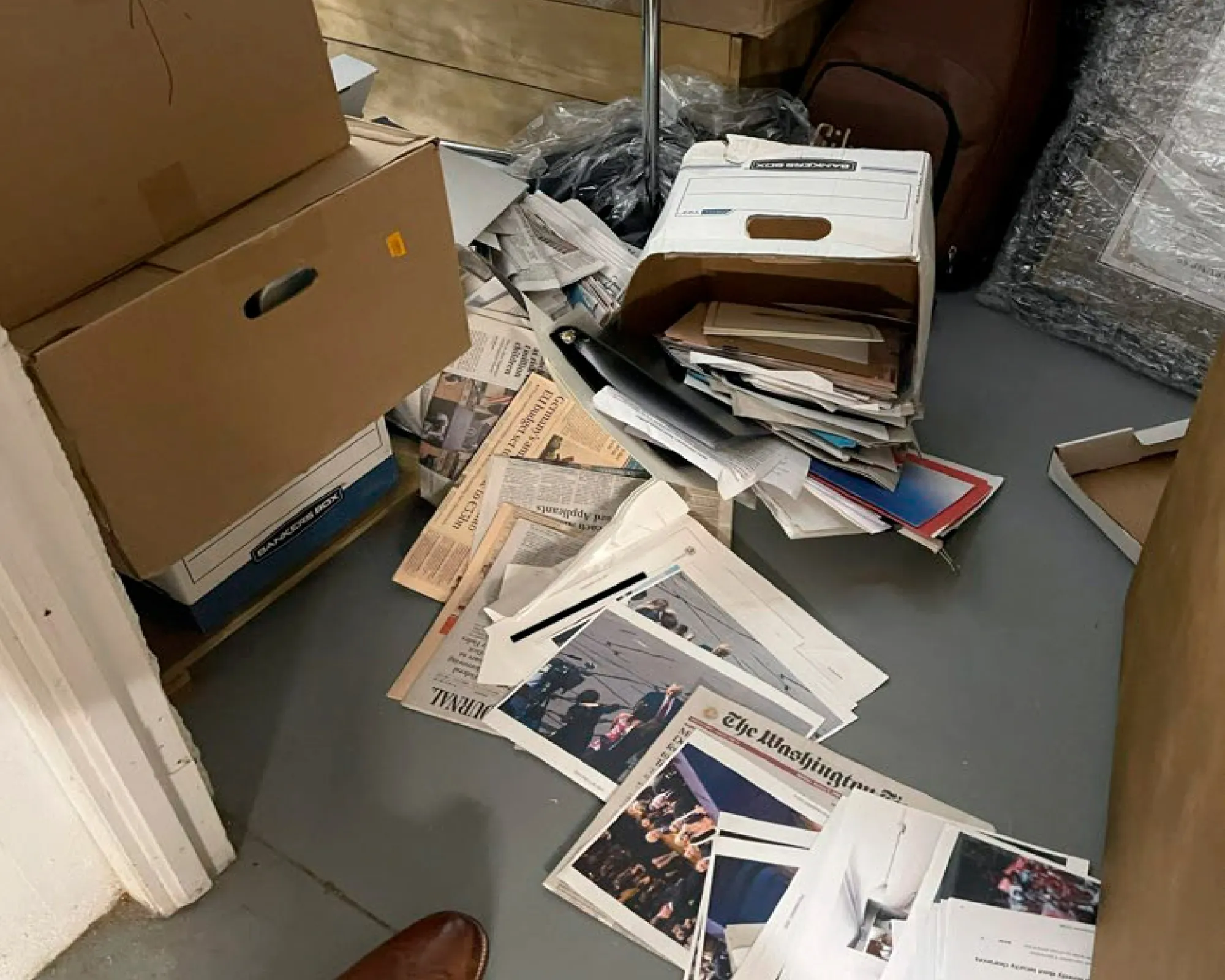 Boxes of records in a storage room at President Donald Trump’s Mar-a-Lago estate.