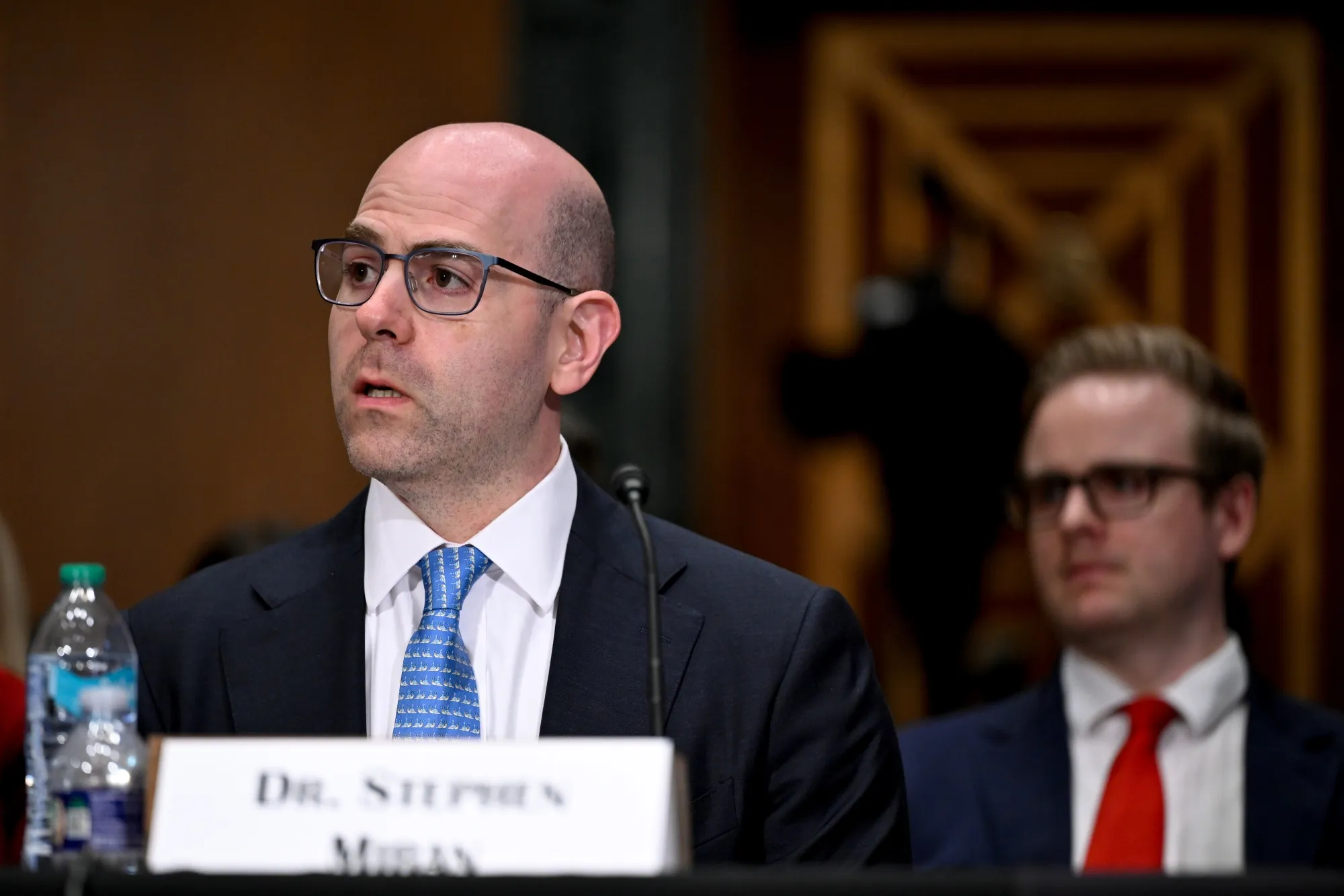 Stephen Miran, chairman of the Council of Economic Advisers and Donald Trump’s nominee for US Federal Reserve governor, during a Senate Banking, Housing, and Urban Affairs Committee confirmation hearing in Washington Thursday.