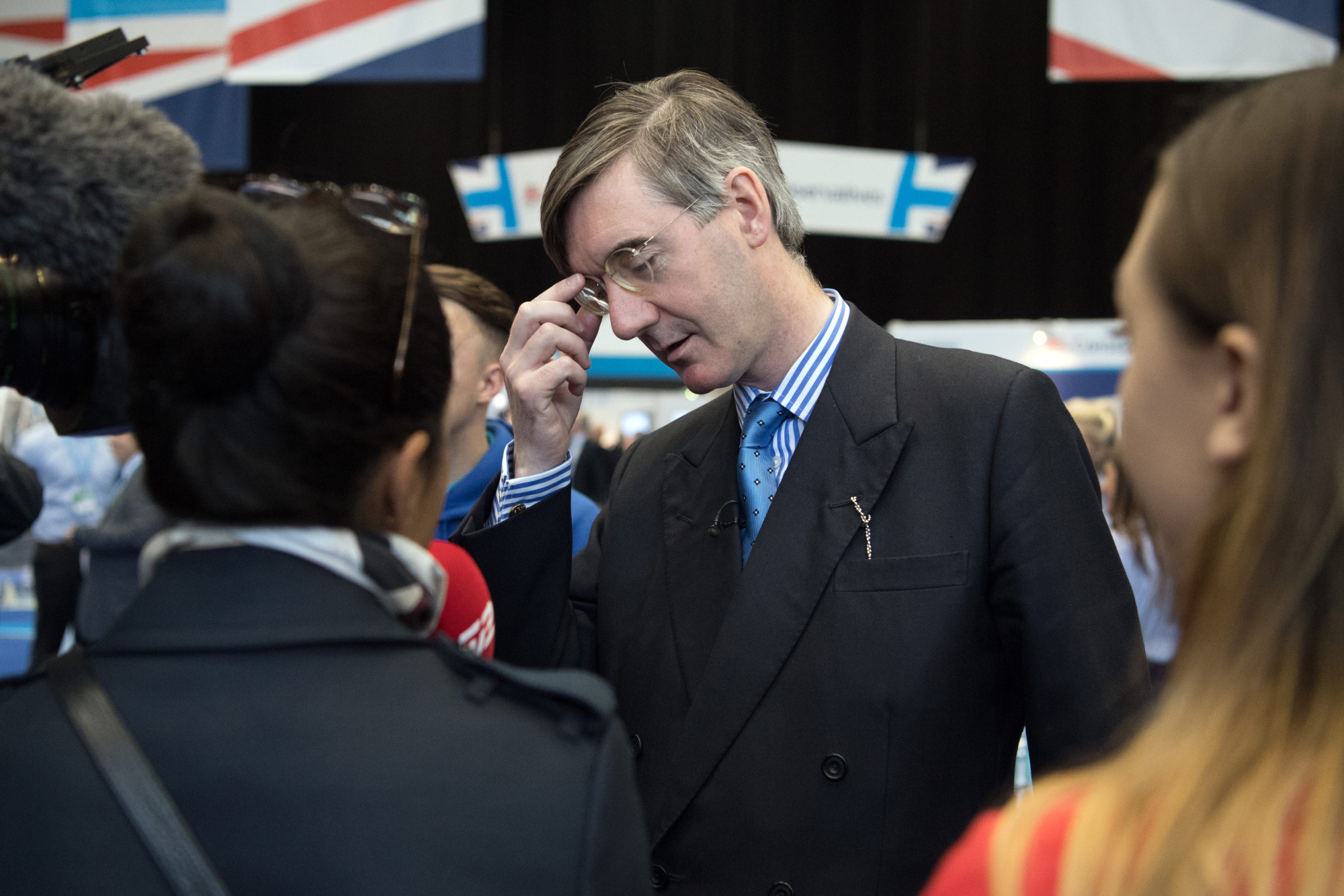 Jacob Rees-Mogg speaks to attendees and delegates on day two of the Conservative Party Conference at Manchester Central on October 2, 2017.

