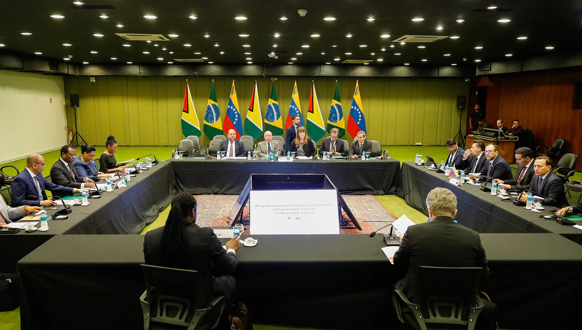 Representatives of the Venezuela and Guyana governments discuss the&nbsp;territory of Essequibo at the Itamaraty Palace in Brasilia, Brazil Jan. 25.