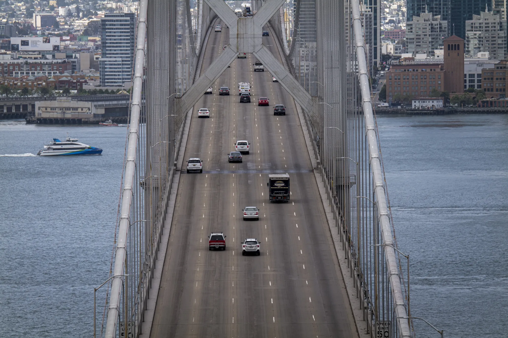 Light traffic travels westbound on the Oakland-San Francisco Bay Bridge in San Francisco, California, U.S., on&nbsp;May 12.