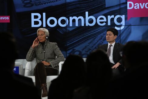 Fang Xinghai and Christine Lagarde in Davos