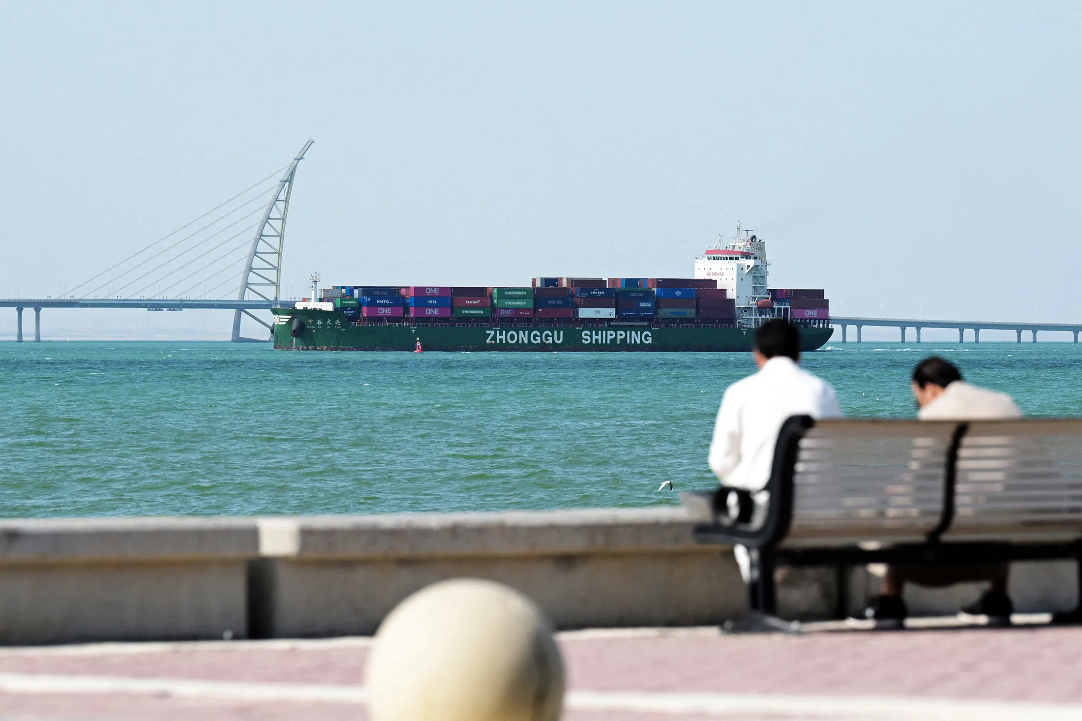 A Zhonggu Shipping container ship sails past on its way towards the port of Shuwaikh in Kuwait City on Feb.&nbsp;28.