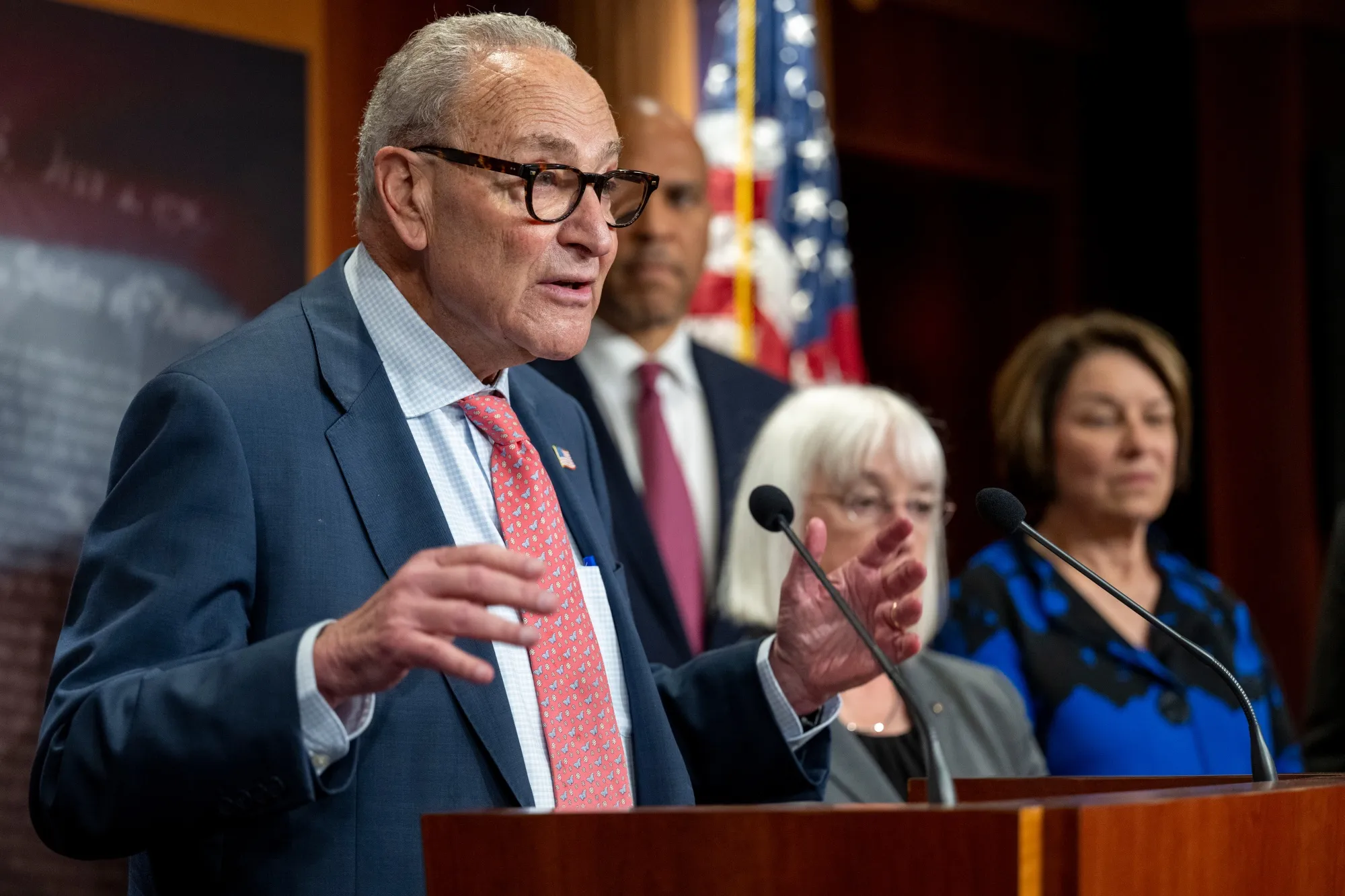 Senate Minority Leader Chuck Schumer&nbsp;during a news conference at the US Capitol in Washington, DC,&nbsp;on&nbsp;Sept. 19.