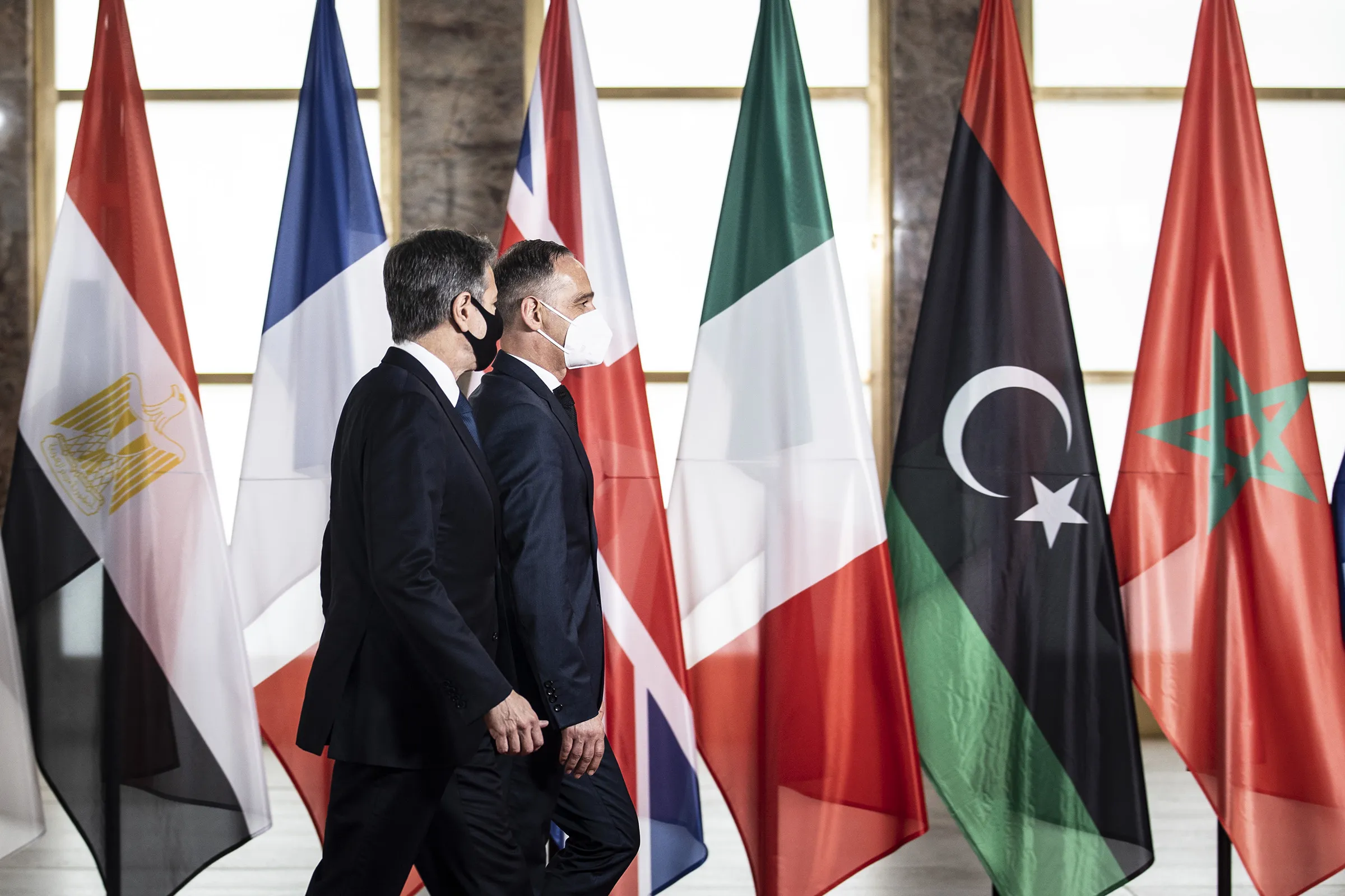 Antony Blinken and&nbsp;Heiko Maas during the conference on Libya in Berlin on June 23.