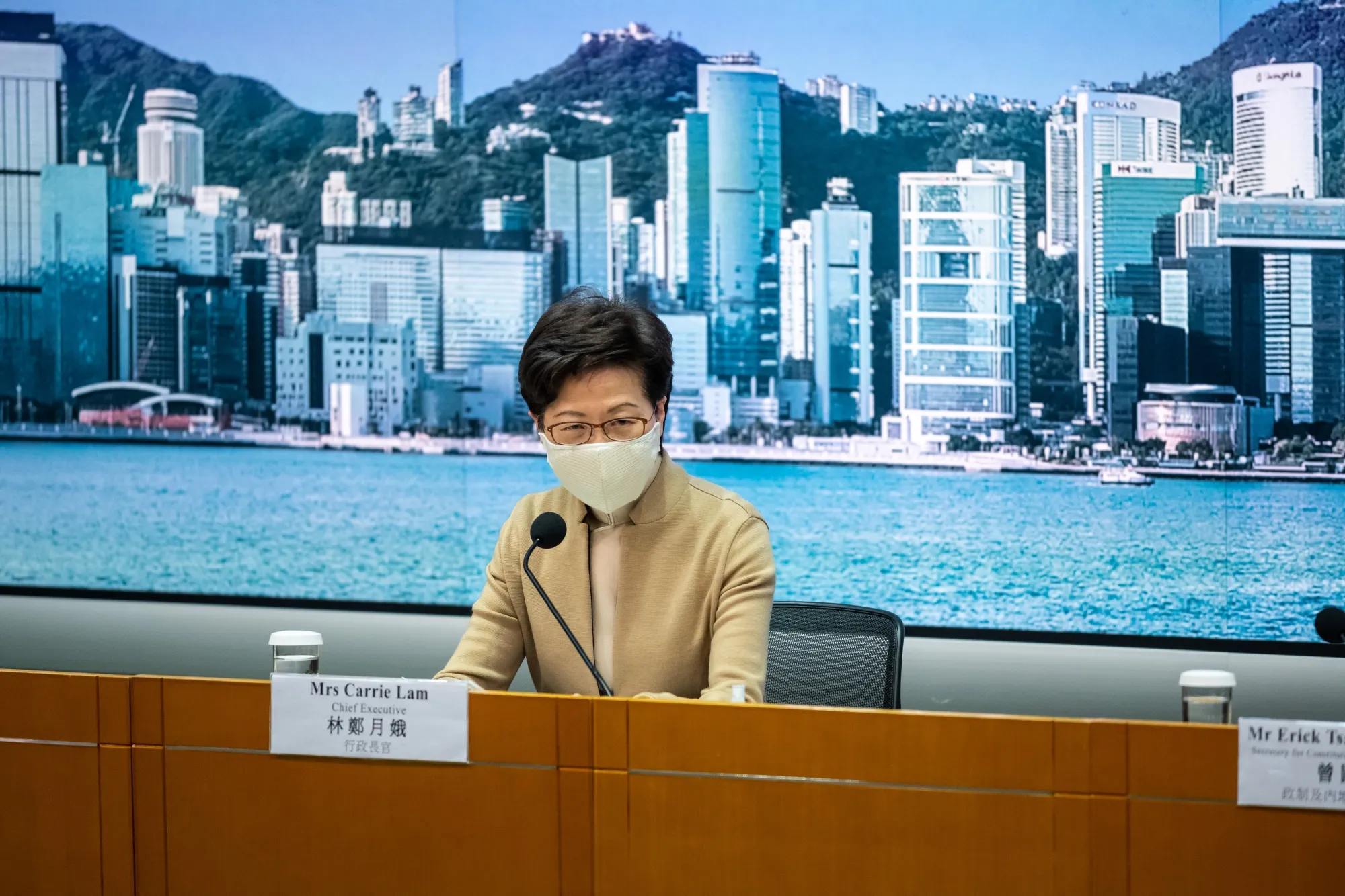 Carrie Lam addressing the press earlier in November.