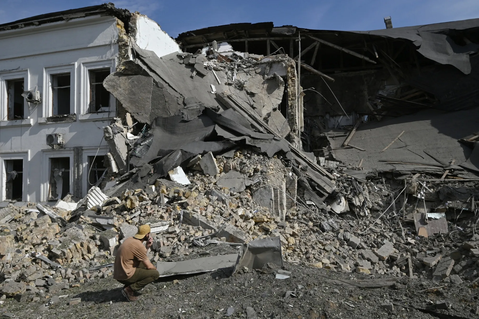 An office center hit by a missile attack in Kyiv on Sept. 2.