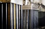 Electrolyzer stacks in the research and development area of Plug Power’s facility in Concord, Mass.