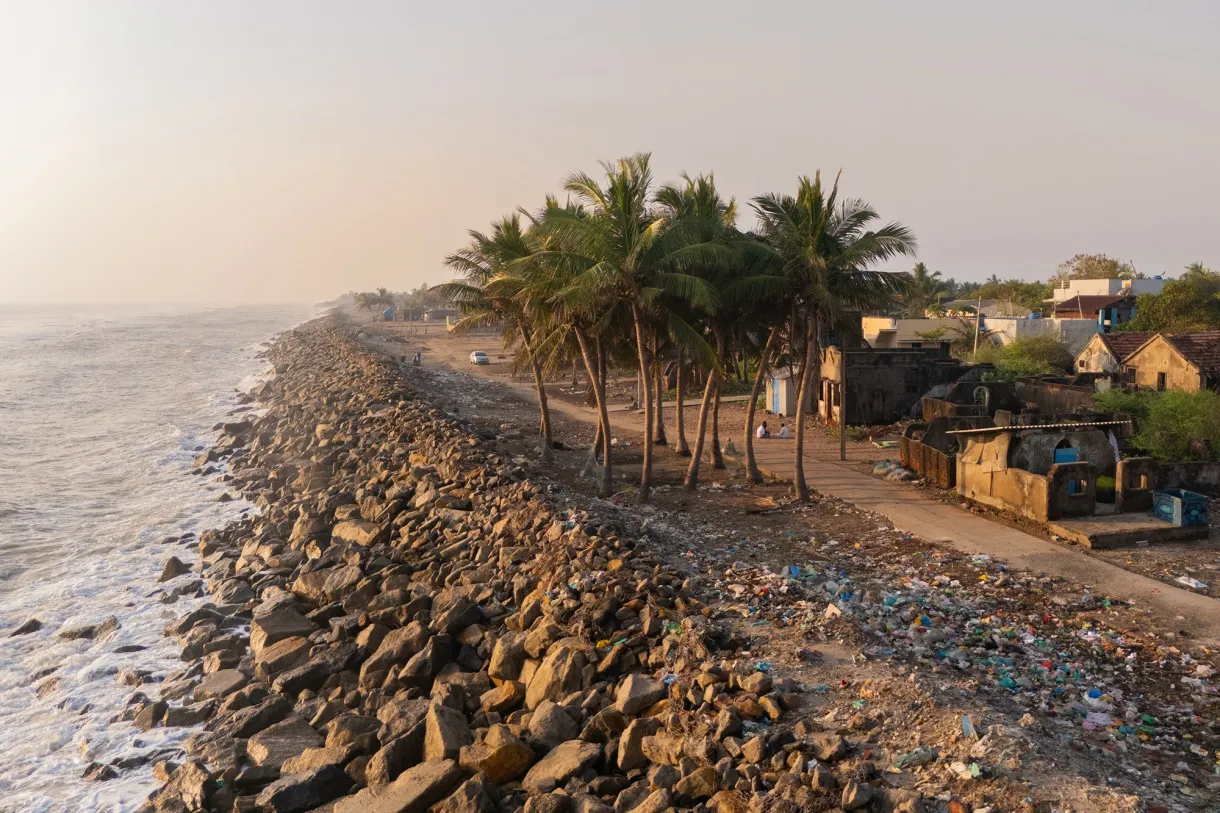 A breakwater built to protect Akkaraipettai&nbsp;in Nagapattinam, India.&nbsp;