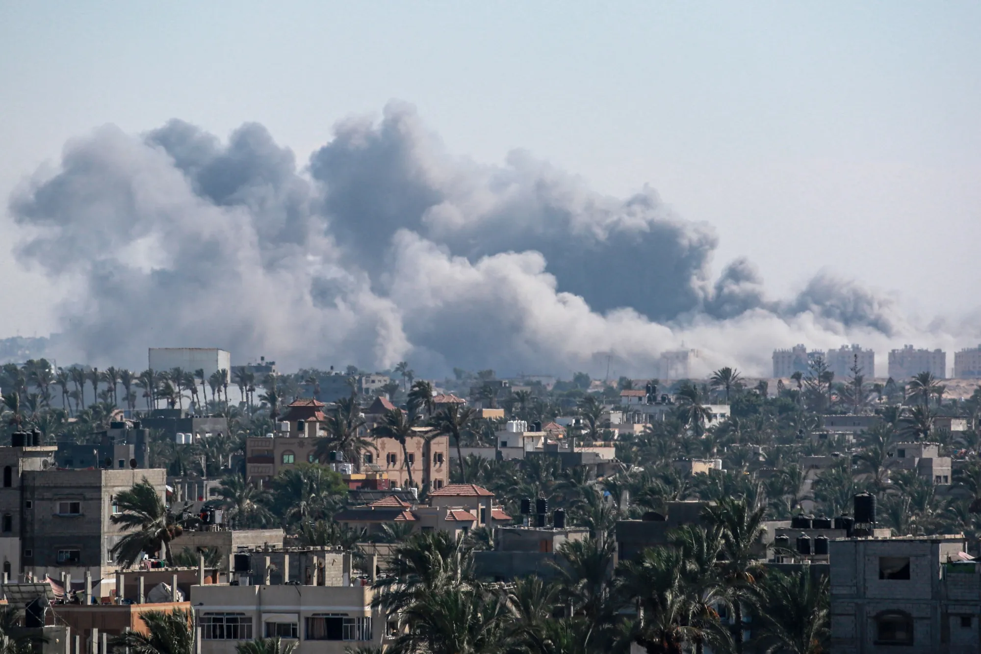 Smoke billows following an Israeli strike on Khan Yunis on Aug. 16.