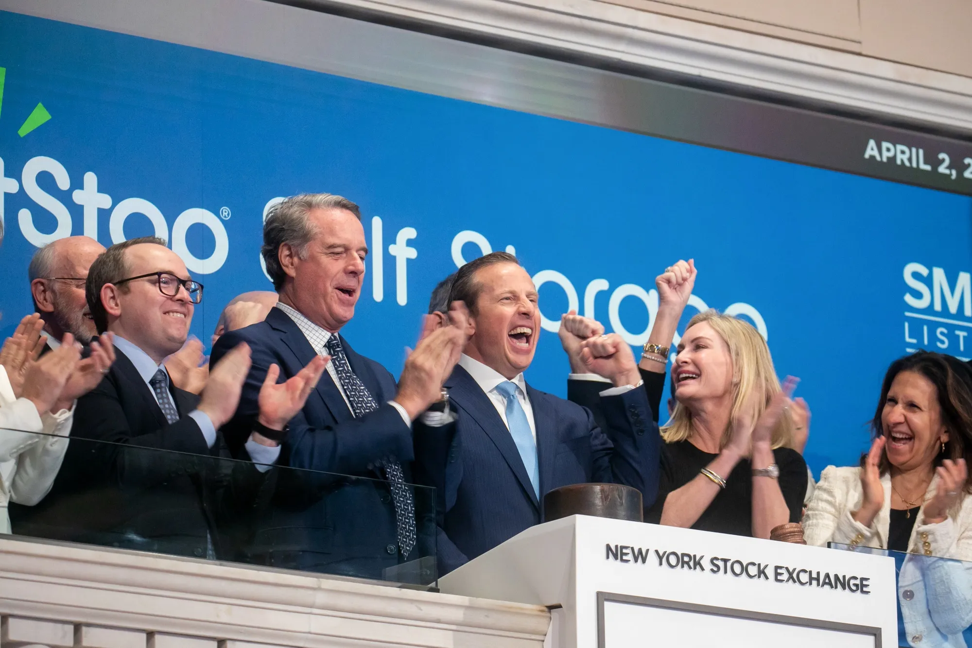 Michael Schwartz, center, rings the opening bell&nbsp;on the floor of the New York Stock Exchange (NYSE) in New York on April 2.