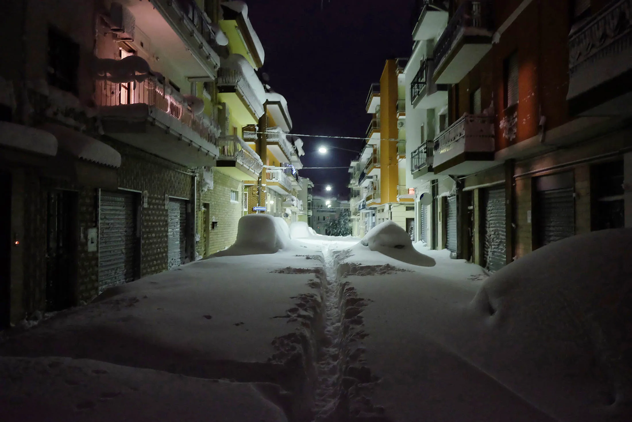 A street Santeramo, south of Italy, is covered by snow on Jan. 7.
