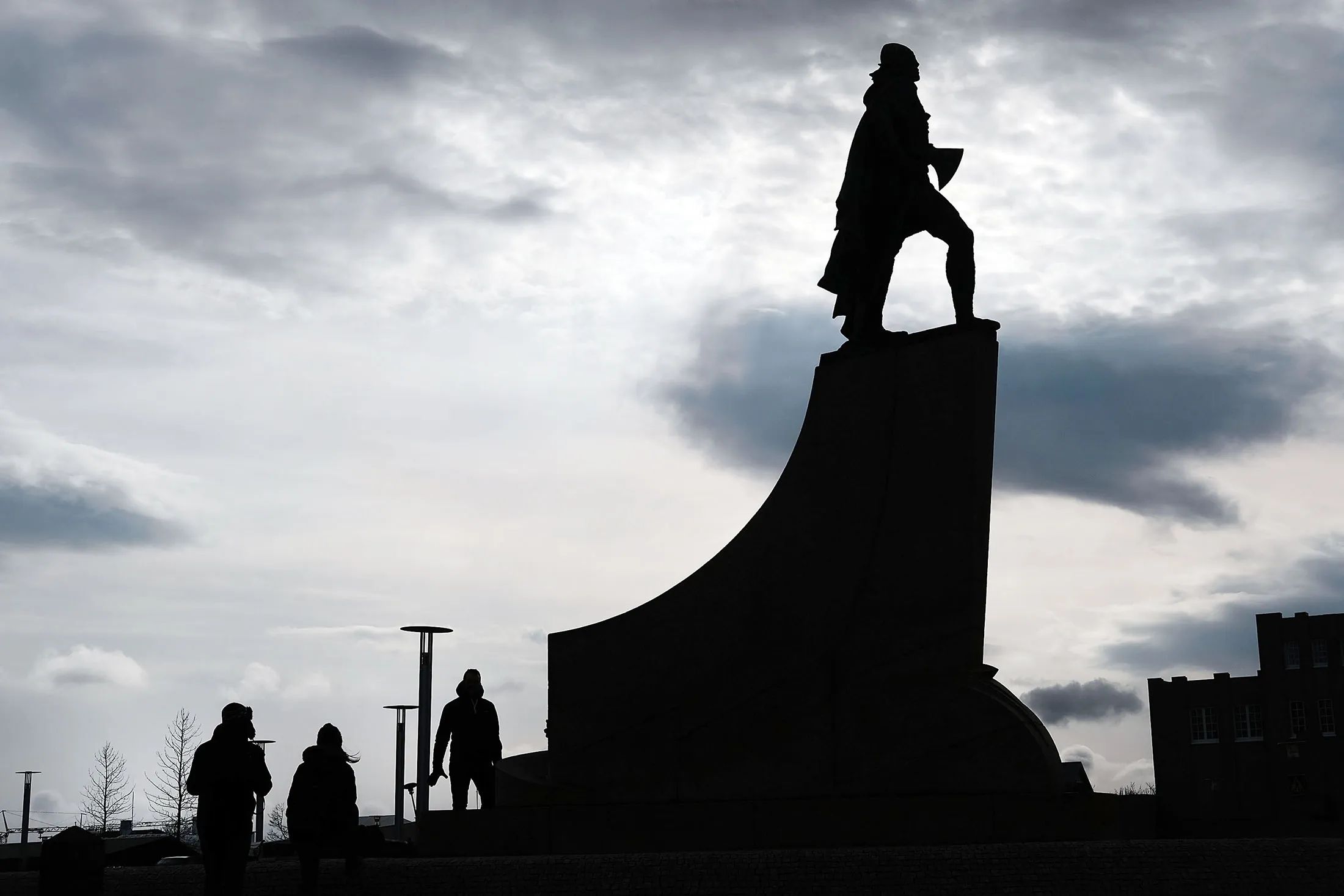 The bronze Leifur Eiriksson statue stands near the Hallgrimskirkja church f in Reykjavik.