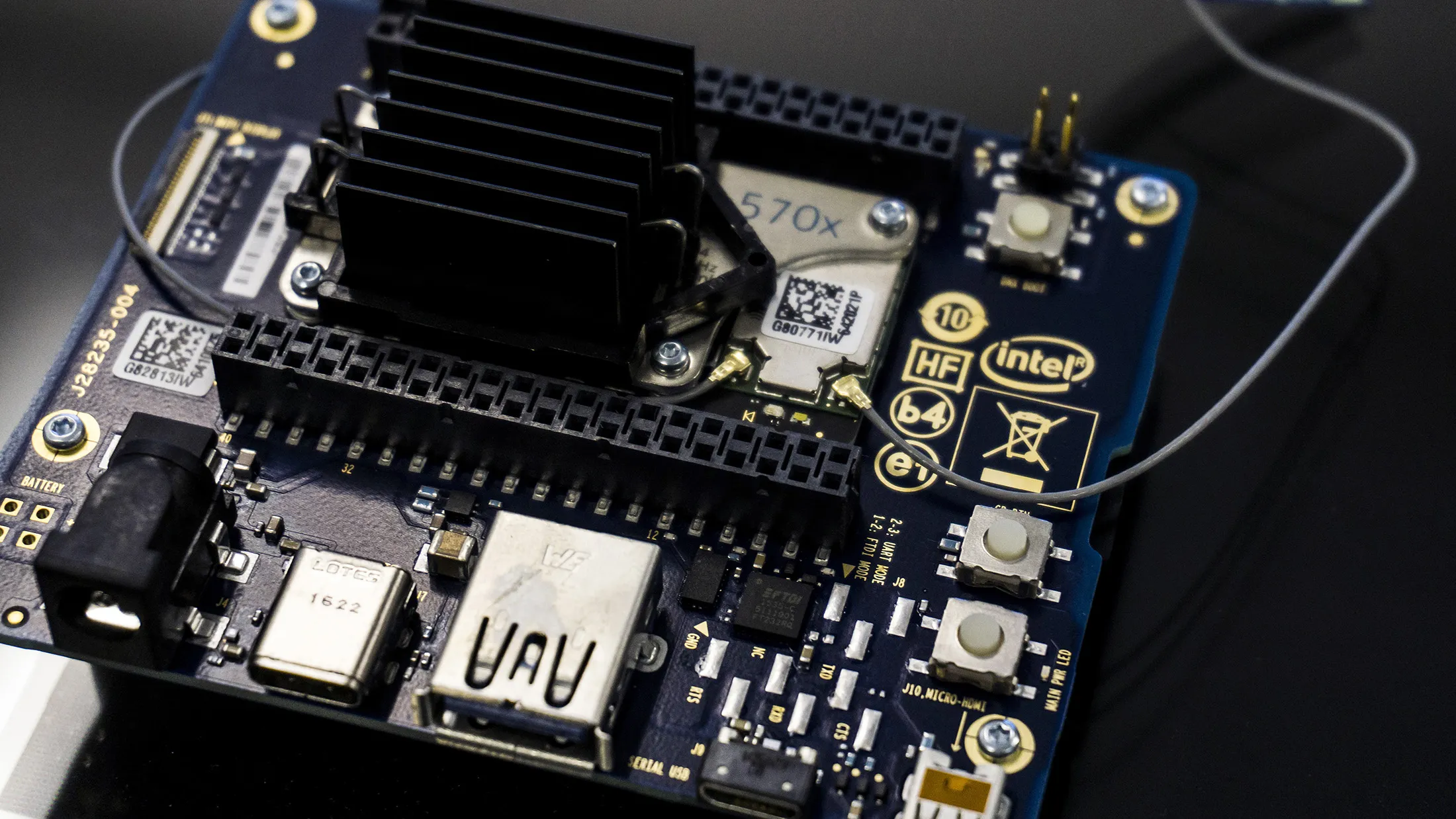 An Intel Corp. Joule 570x developer kit sits at the company's design center in Guadalajara, Mexico, on Thursday, March 9, 2017. Guadalajara's Governor Aristoteles Sandoval has been making his pitch to Silicon Valley, selling what he considers the world's second-best technology nerve center to the likes of Facebook Inc. and Tesla Inc. If you can't import the talent you need, Sandoval has been telling them, there's a way around the problem in Guadalajara.
