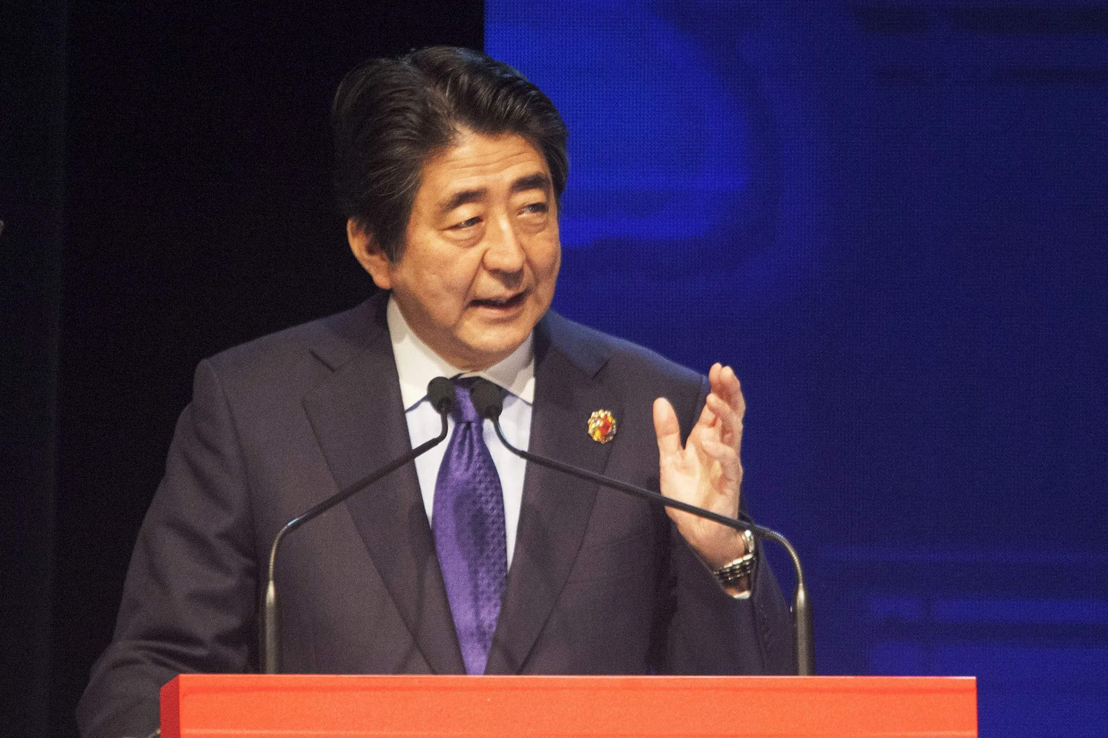 Japanese Prime Minister Shinzo Abe speaks during the second day of the ASEAN Business &amp; Investment Summit in Kuala Lumpur, Malaysia on Nov. 21.
