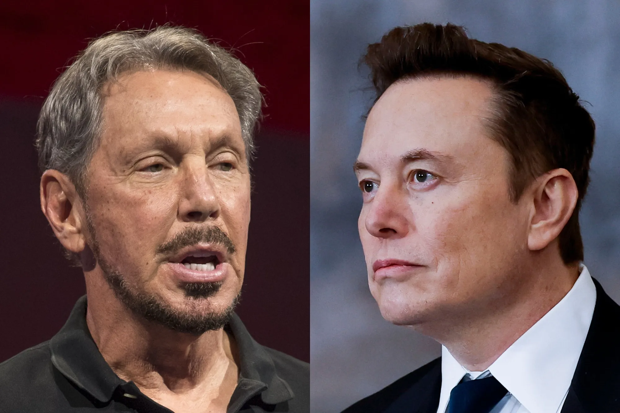 Larry Ellison, à esquerda, e Elon Musk.