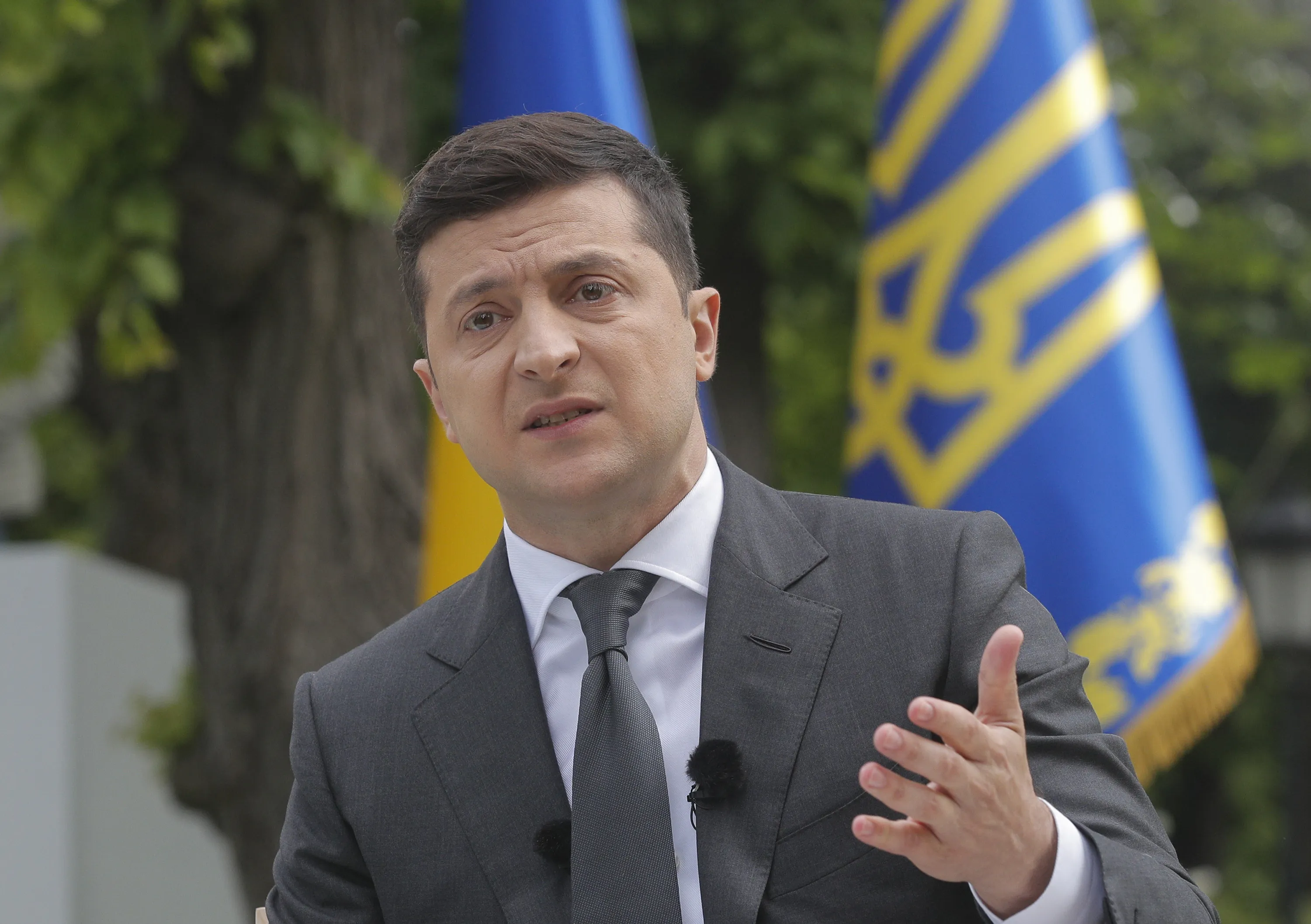 Volodymyr Zelensky holds a press conference marking his first year in office at Mariinsky Palace in Kiev, on May 20.