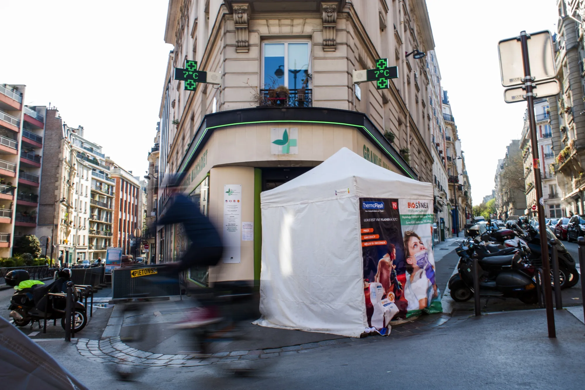A Covid-19 testing tent outside a pharmacist in Paris.