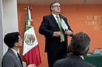 Marcelo Ebrard, Mexico's foreign minister, responds to a question after a news conference at the Embassy of Mexico in Washington, D.C., U.S.