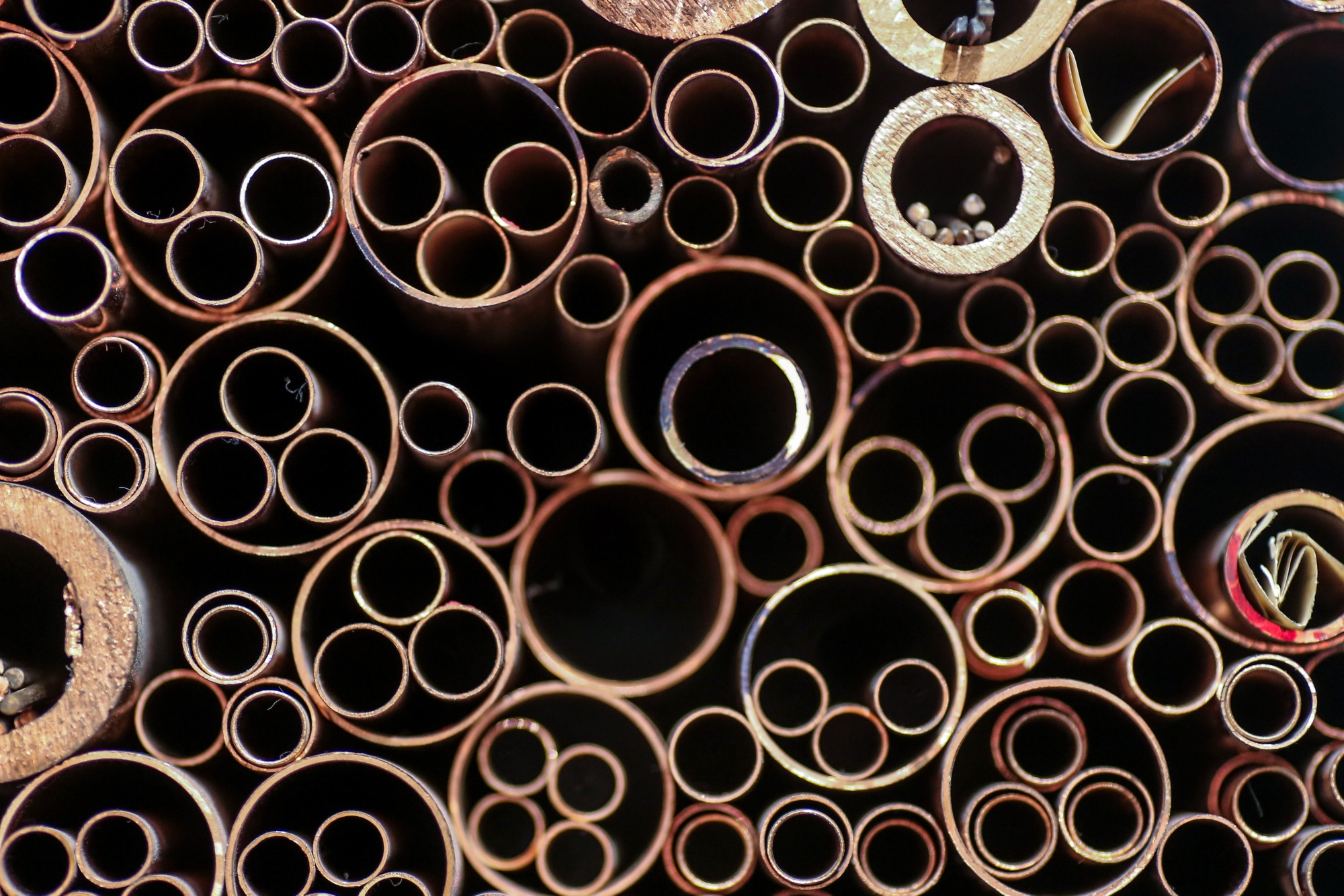 Copper pipes at a wholesale metal market in Mumbai, India, on Thursday, Jan 8, 2026. The race for artificial intelligence and surging defense spending are set to intensify a projected shortage of copper as producers struggle to expand, according to a new study by S&P Global. Photographer: Dhiraj Singh/Bloomberg