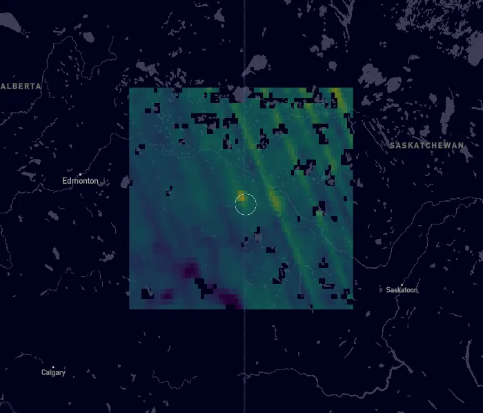 Methane spotted by satellite over Canada on Sept. 28.