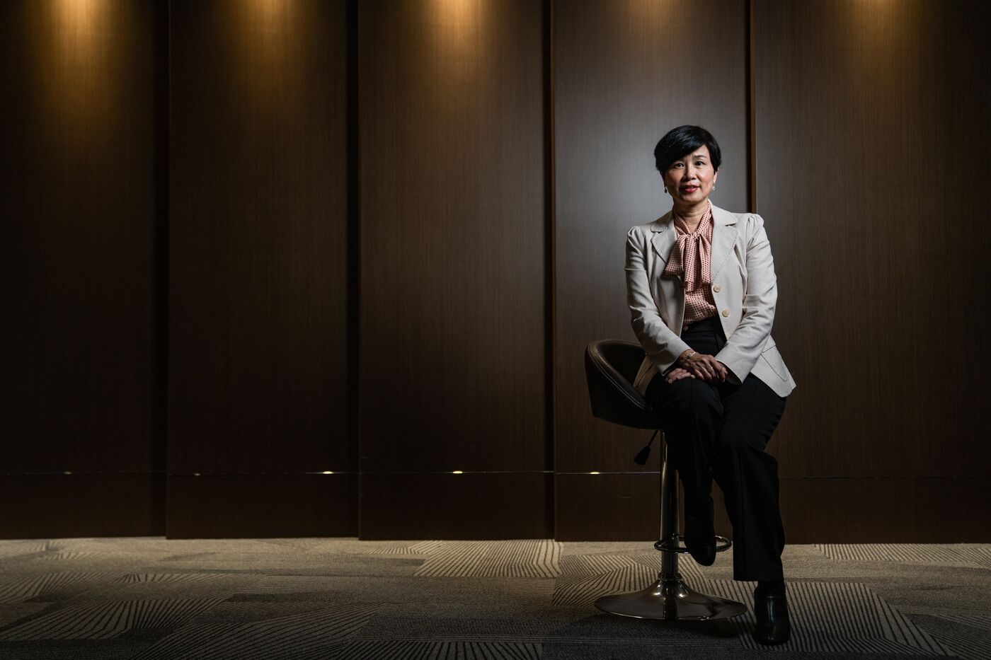 Kathy Chan, CFO of Luk Fook Holdings International Ltd., speaks during an interview at her office, in Hong Kong, China, on Friday, Sep 17, 2021. Photographer: Lam Yik/Bloomberg