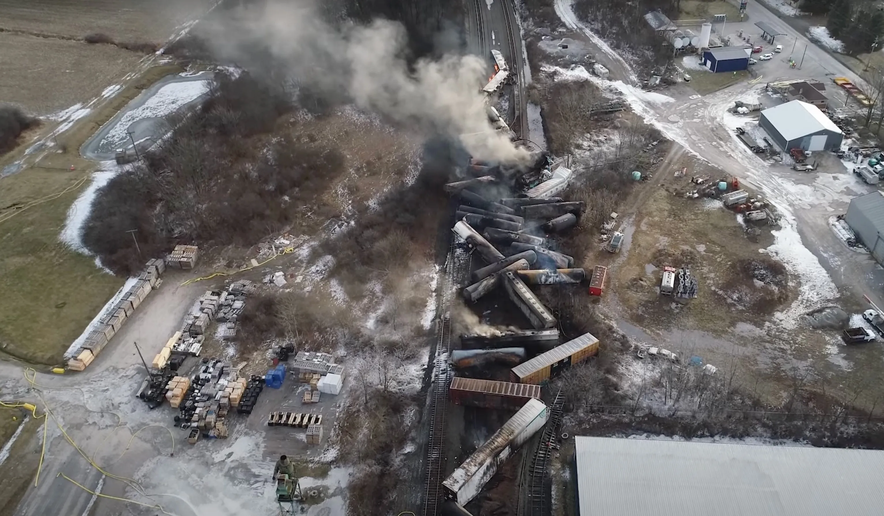 Site of the&nbsp;derailed freight train in East Palestine, Ohio.