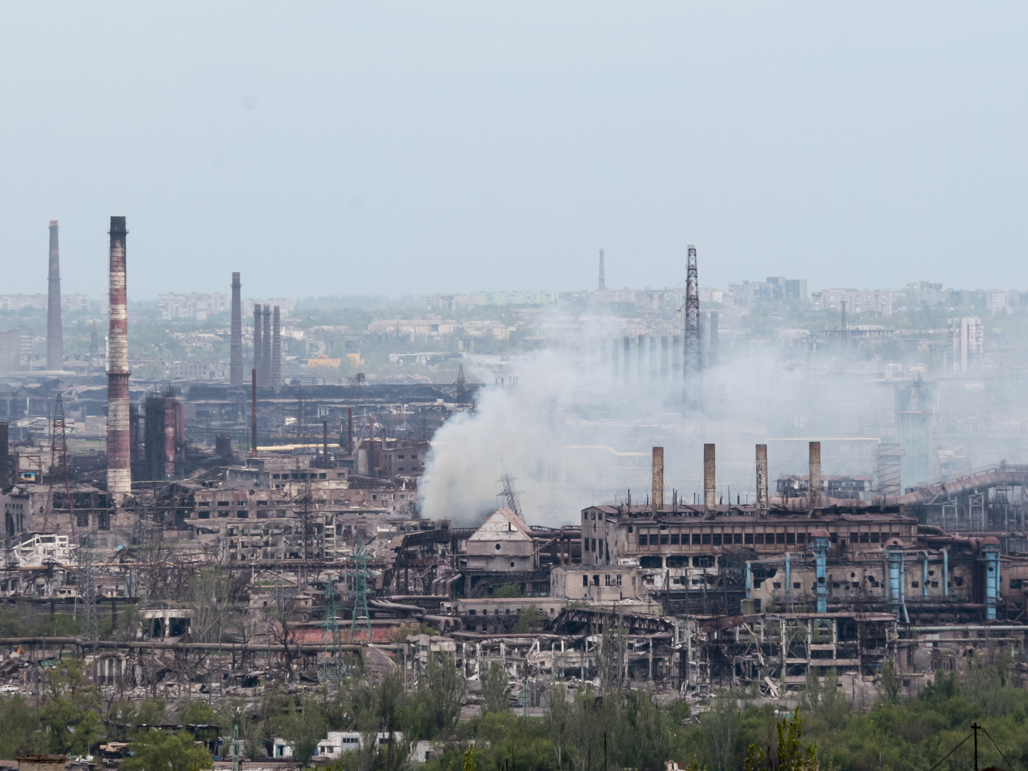 Smoke rises over the Azovstal steel complex&nbsp;in Mariupol, Ukraine.