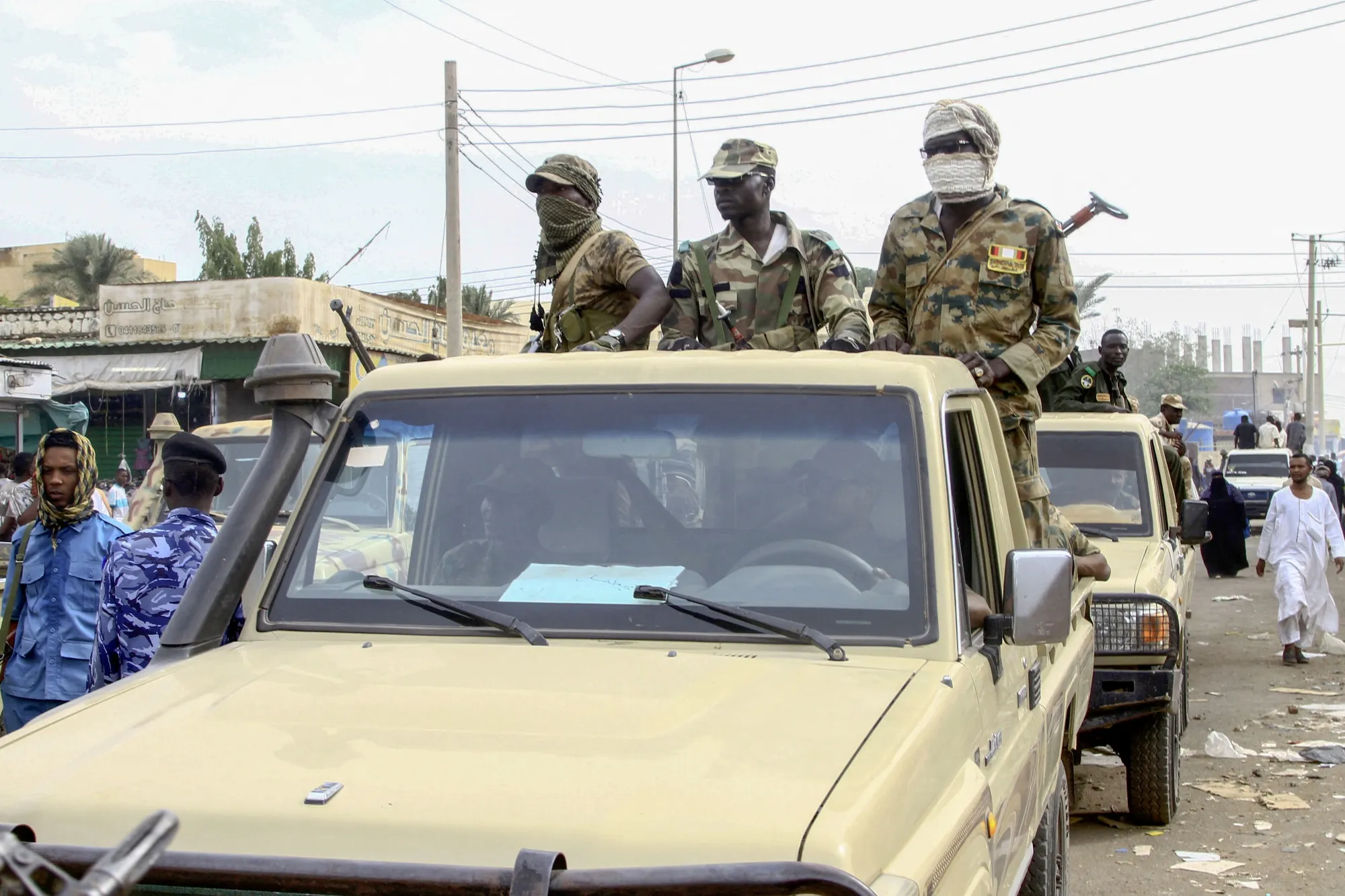 Sudanese security forces patrol the streets of Gedaref city, Sudan on April 3.
