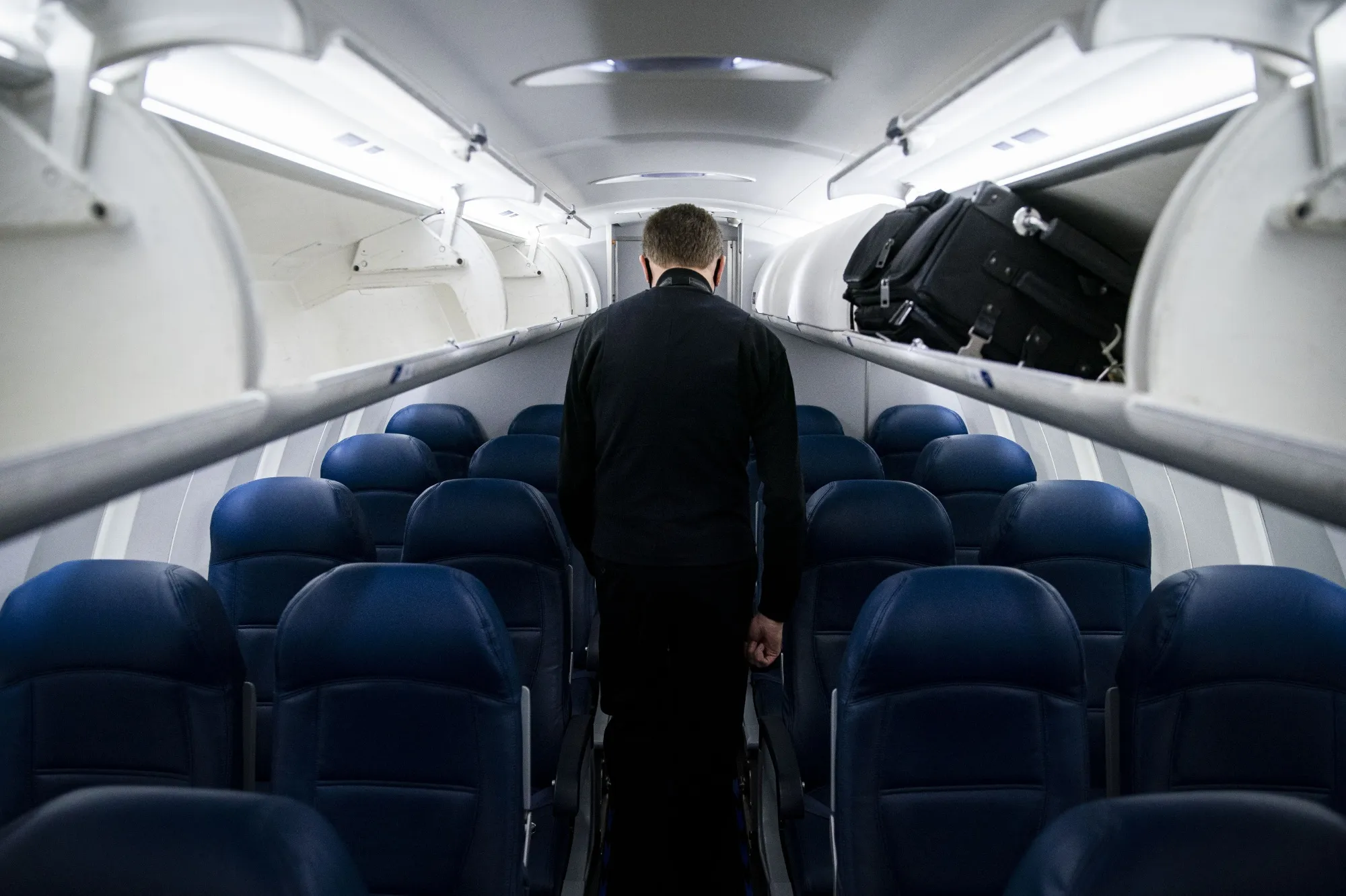 A flight attendant walks on board a Delta Air Lines plane at Raleigh-Durham International Airport&nbsp;in Morrisville, North Carolina.