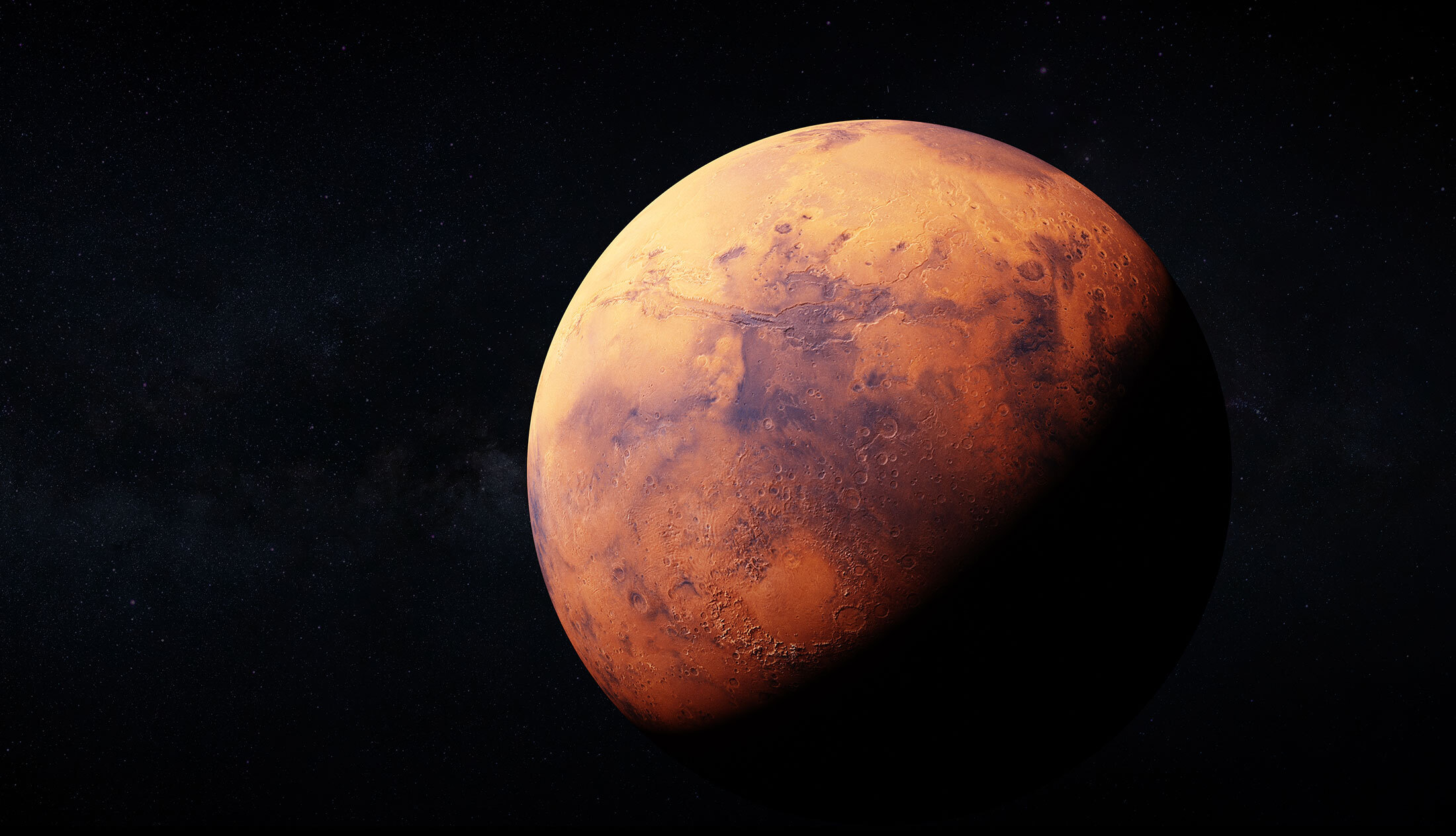 A 3D render of Mars.