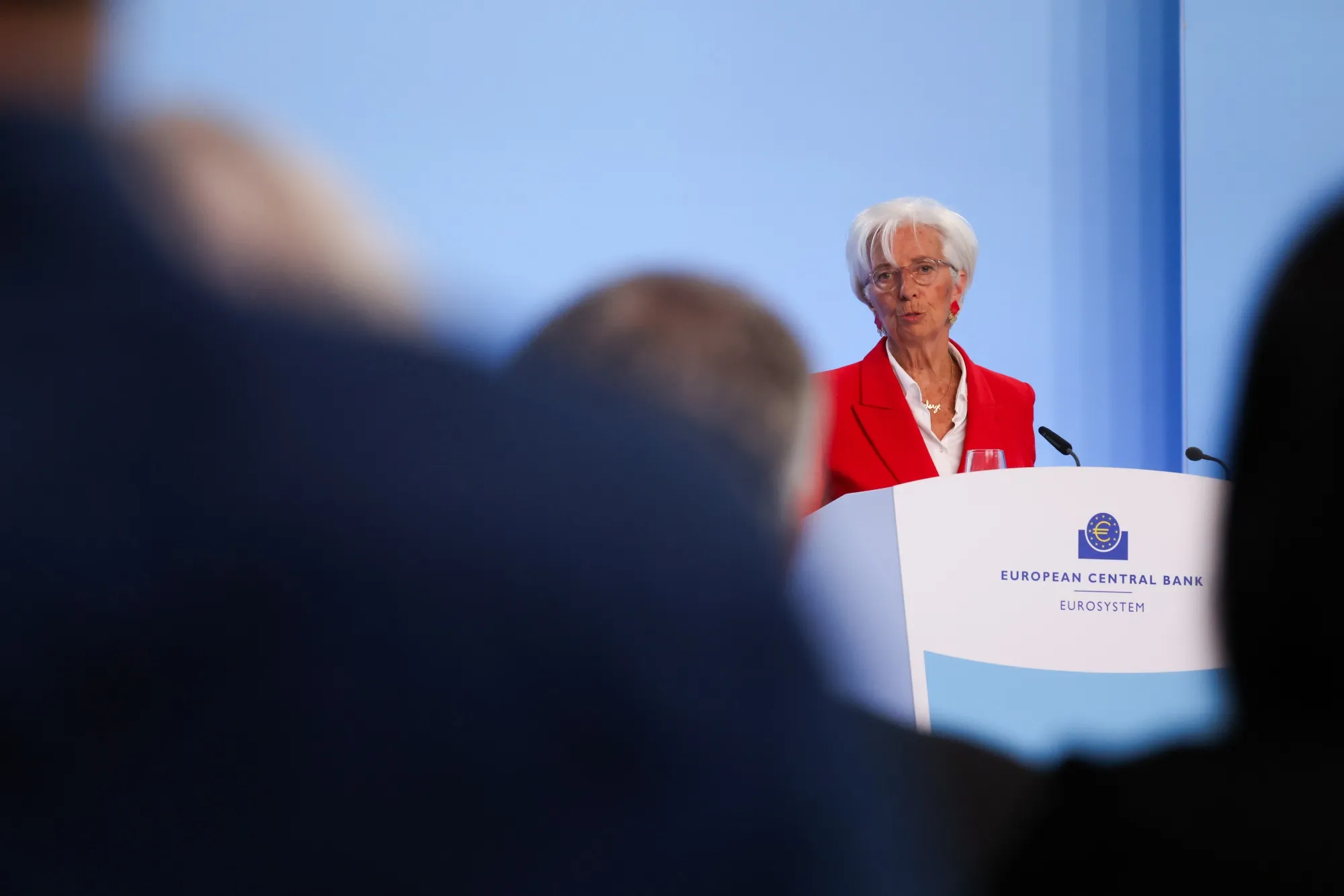 Christine Lagarde, president of the European Central Bank, at a rates decision news conference in Frankfurt today