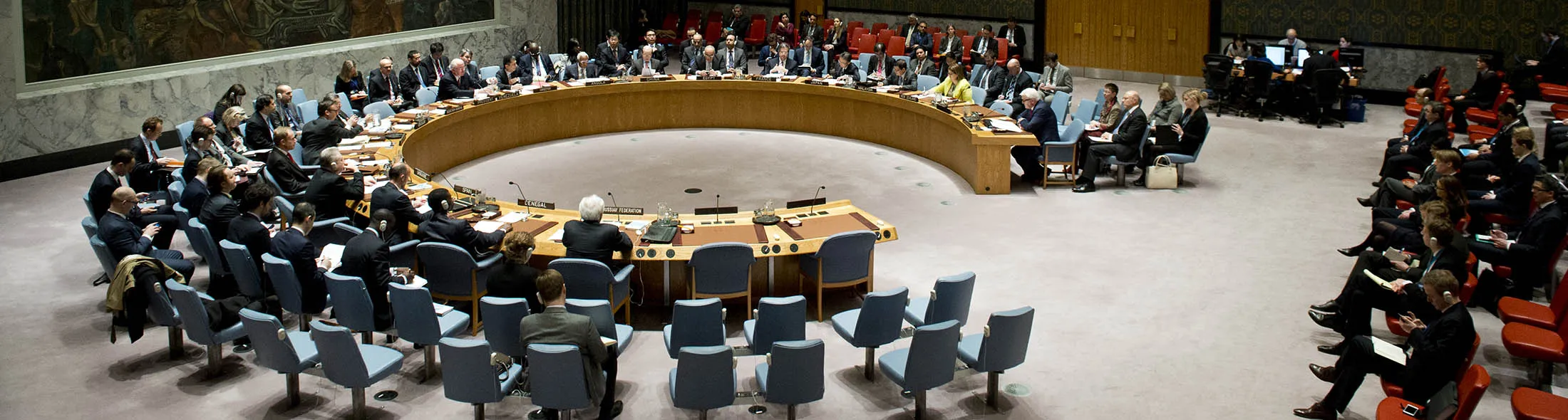 NEW YORK, NY - FEBRUARY 29: German Foreign Minister Frank-Walter Steinmeier holds a speech as the chairman of OSCE in United Nations Security Council during his visit to the United States on February 29, 2016 in New York, United States.
