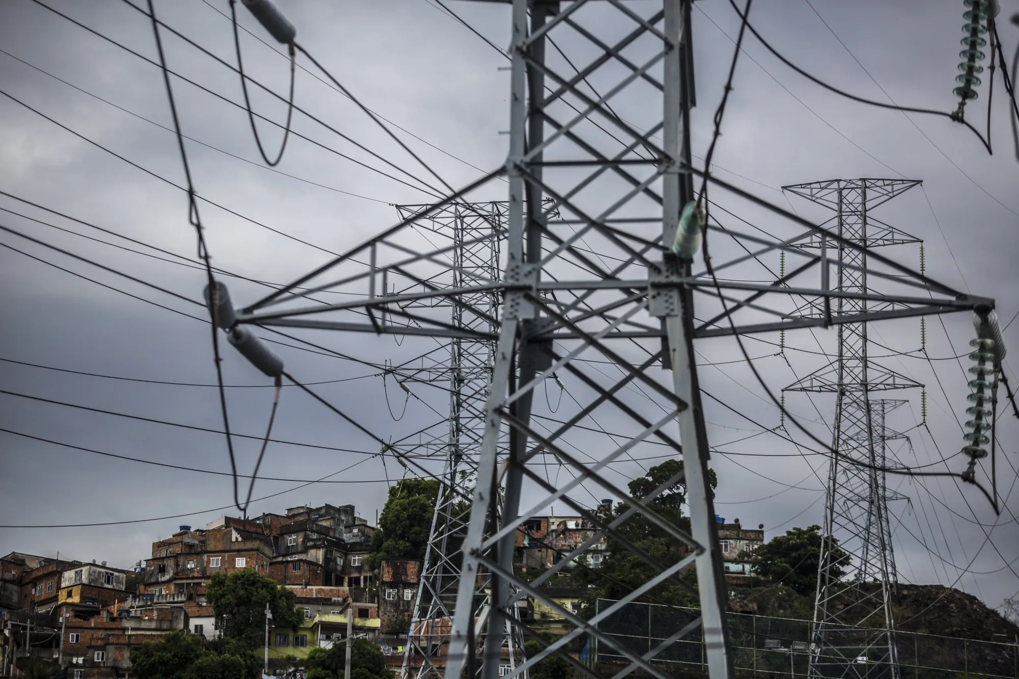 Eletrobras&nbsp;powerlines stand near the Ouerosene favela of Rio de Janeiro, Brazil.
