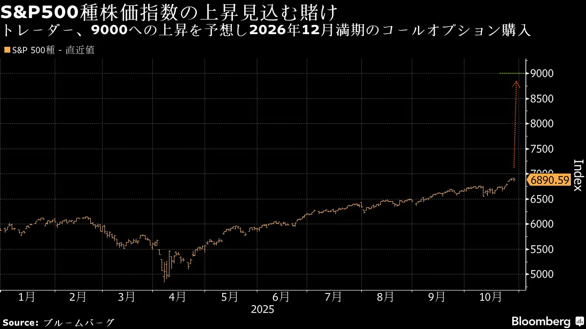S&P500、26年末までに30%上昇に賭け－トレーダーがコールに32億円 
