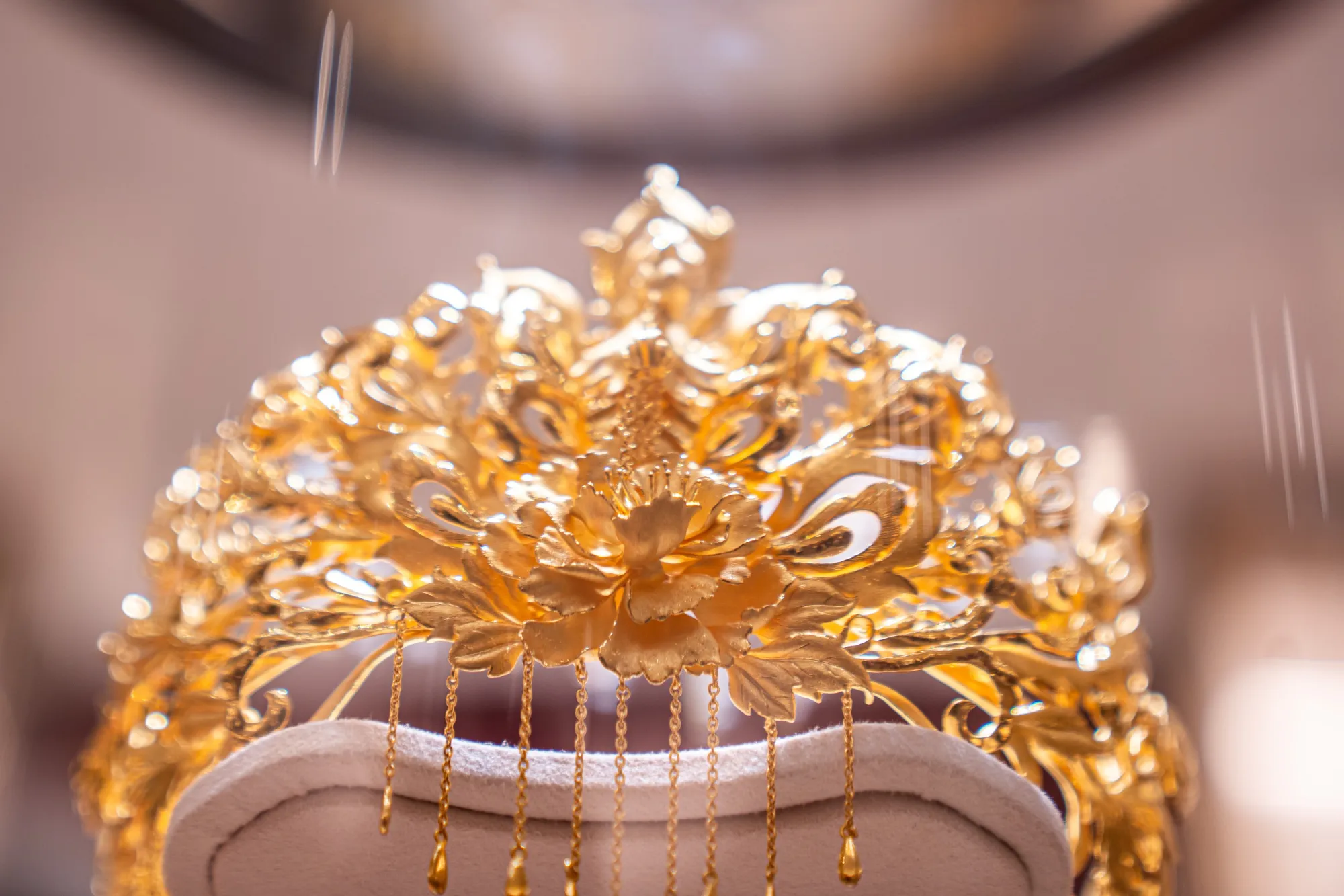 A gold crown on display.