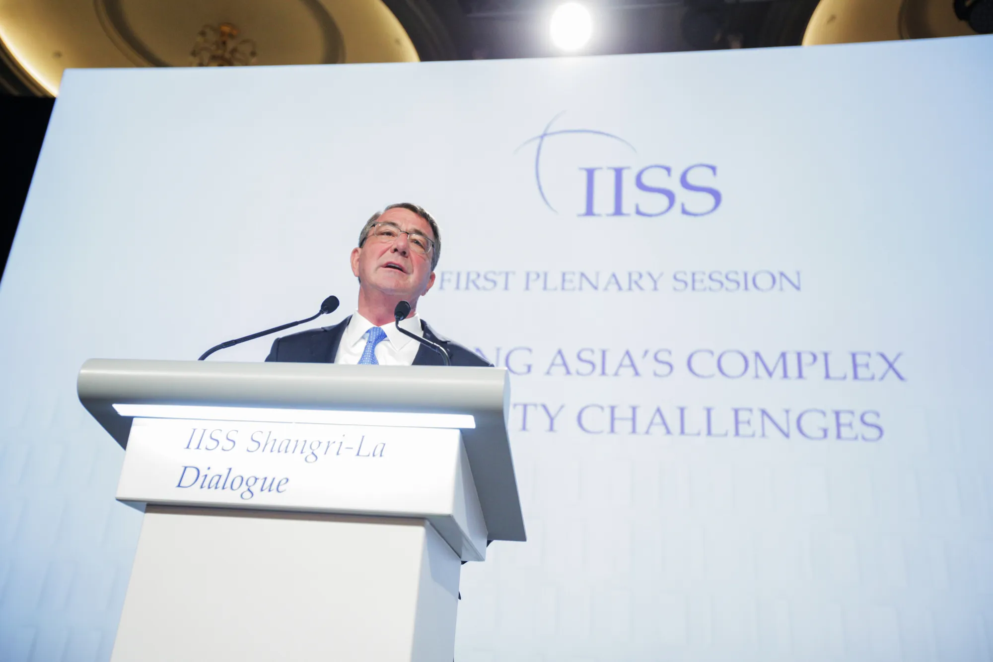 Ashton Carter, U.S. secretary of defense, speaks during the IISS Shangri-La Dialogue Asia Security Summit in Singapore, on Saturday, June 4, 2016.
