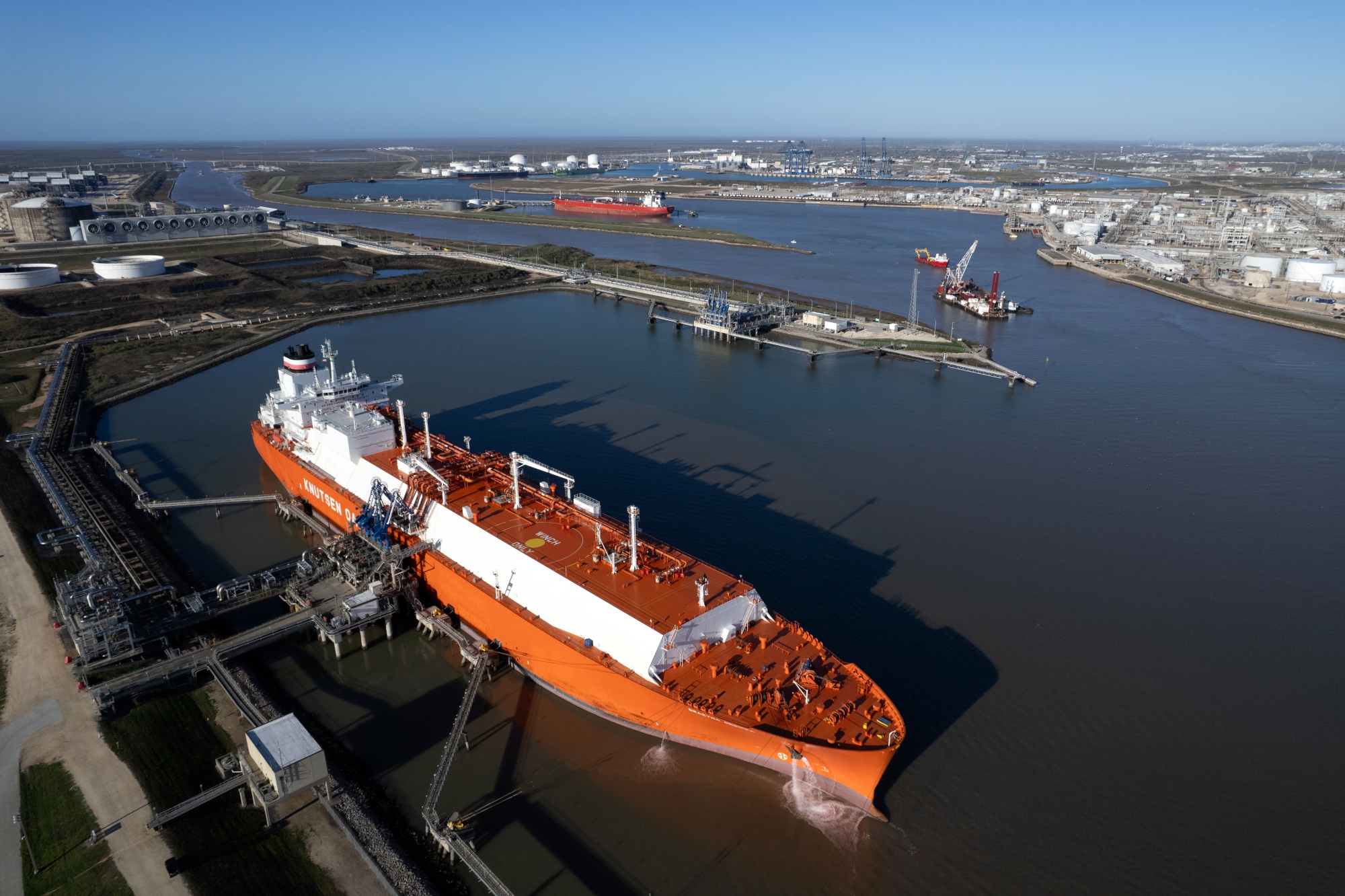 An LNG tanker at the Freeport LNG facility in Freeport, Texas.