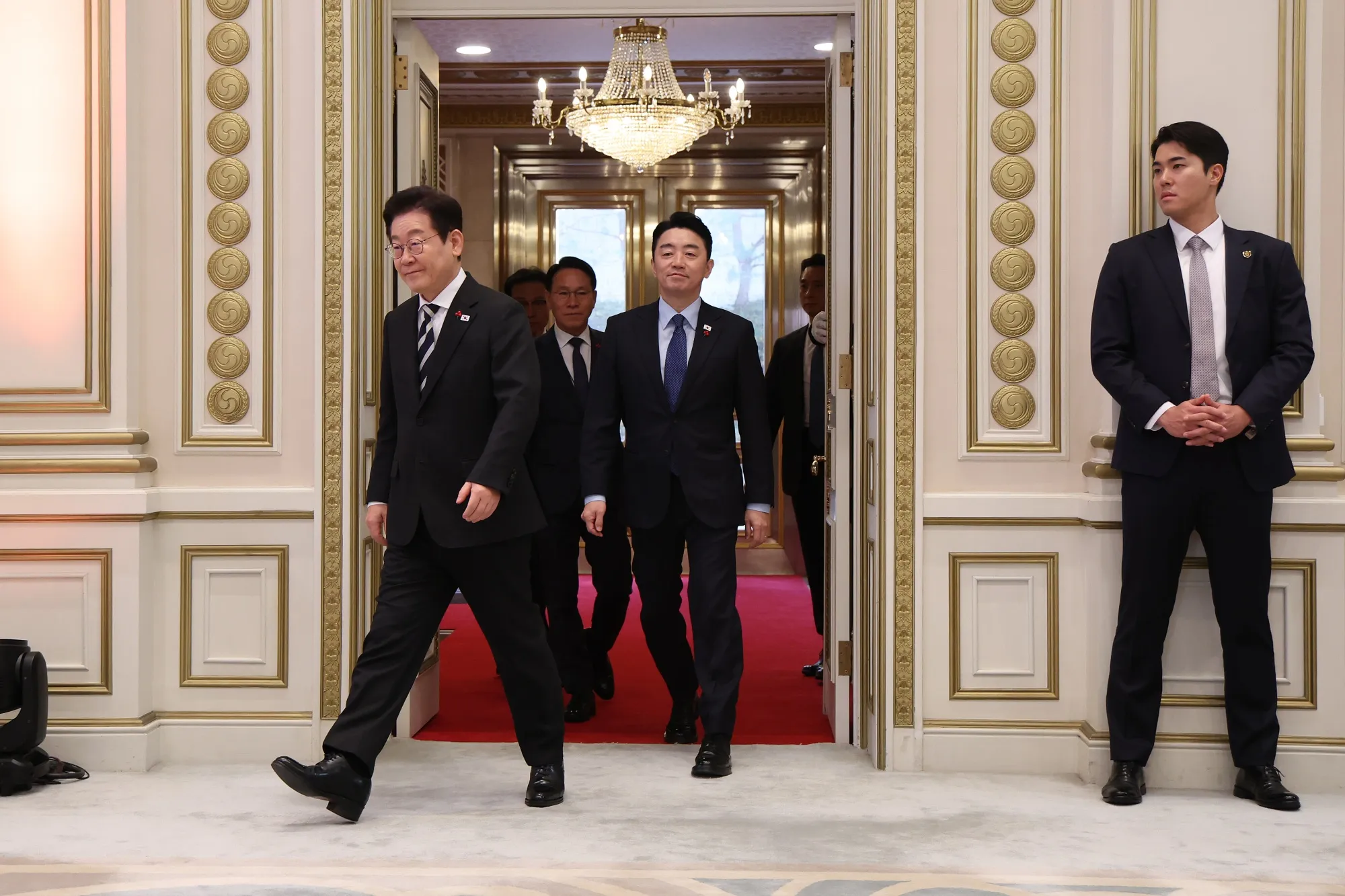 Lee Jae Myung arrives for the press conference at Blue House in Seoul on Dec. 3.