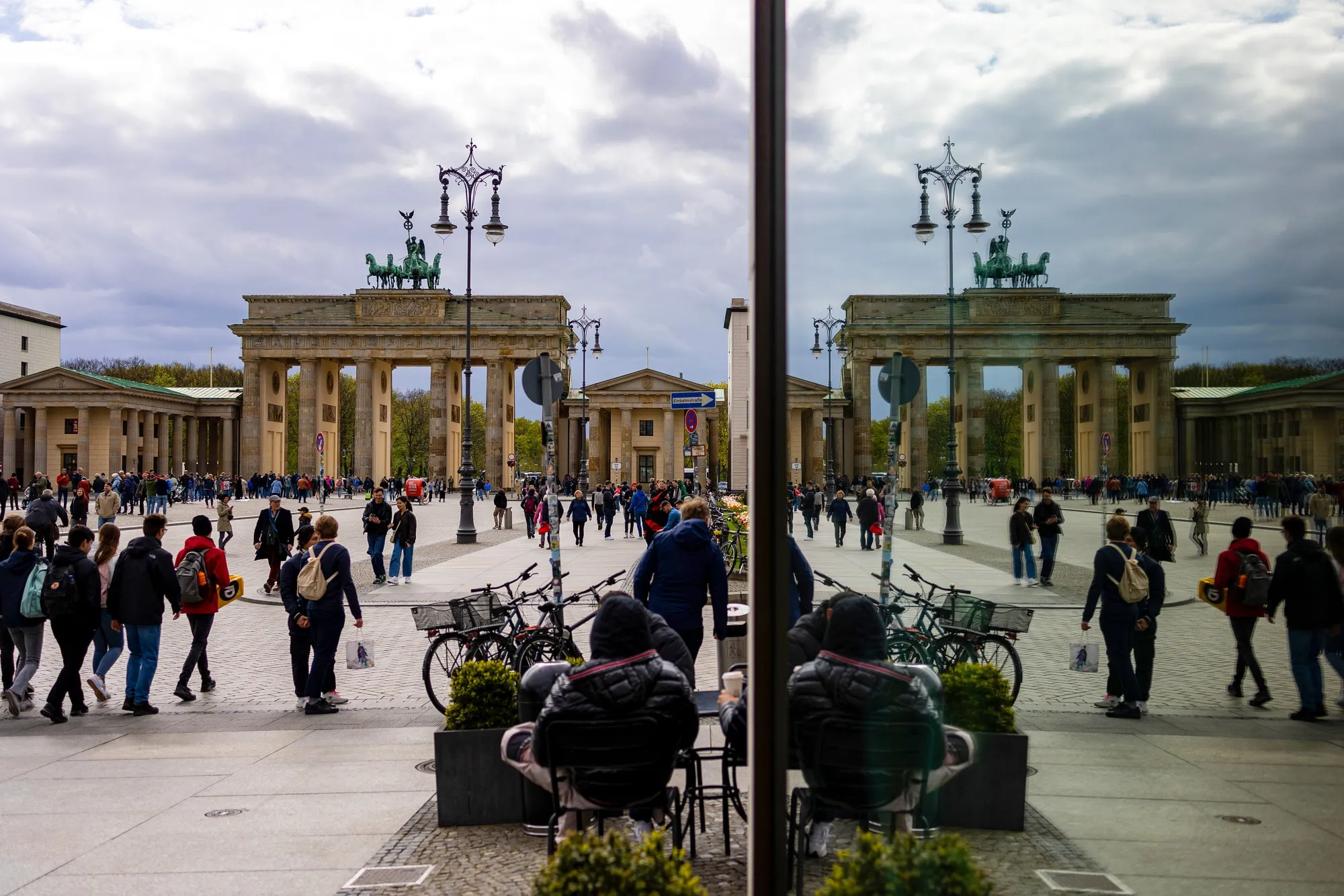 Tourists visit Brandenburg Gate in Berlin, Germany.