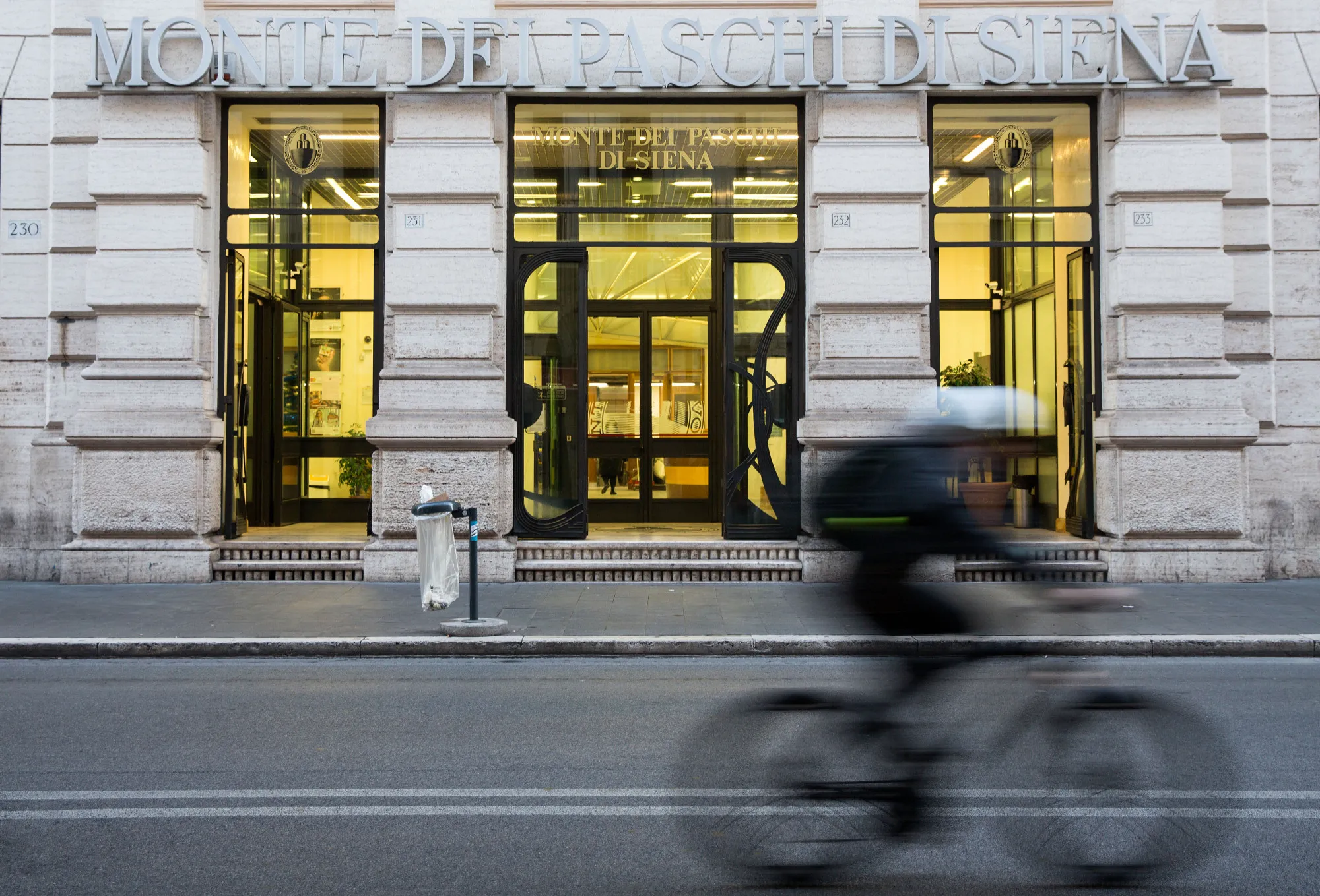 Outside a branch of Banca Monte dei Paschi di Siena SpA bank in Rome.