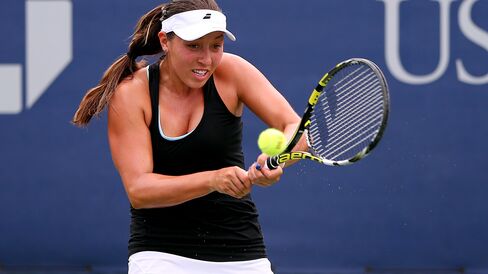 Jessica Pegula of the United States returns a shot against Alison Van Uytvanck of Belgium during their Women's First Round match on Day One of the 2015 US Open at the USTA Billie Jean King National Tennis Center on August 31, 2015 in the Flushing neighborhood of the Queens borough of New York City.