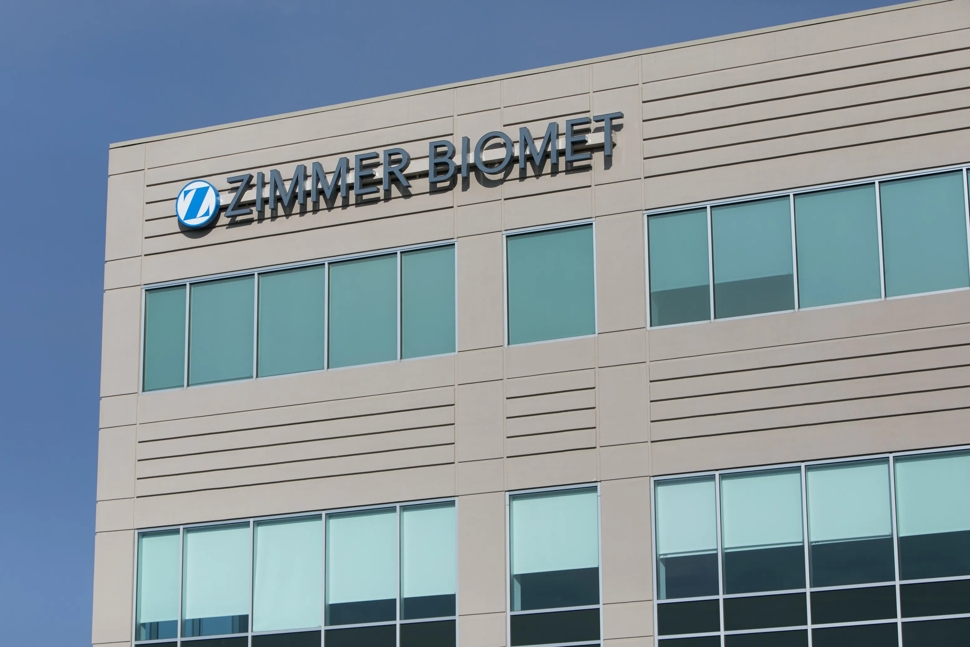 Signage outside of a facility occupied by Zimmer Biomet in Westminster, Colorado.