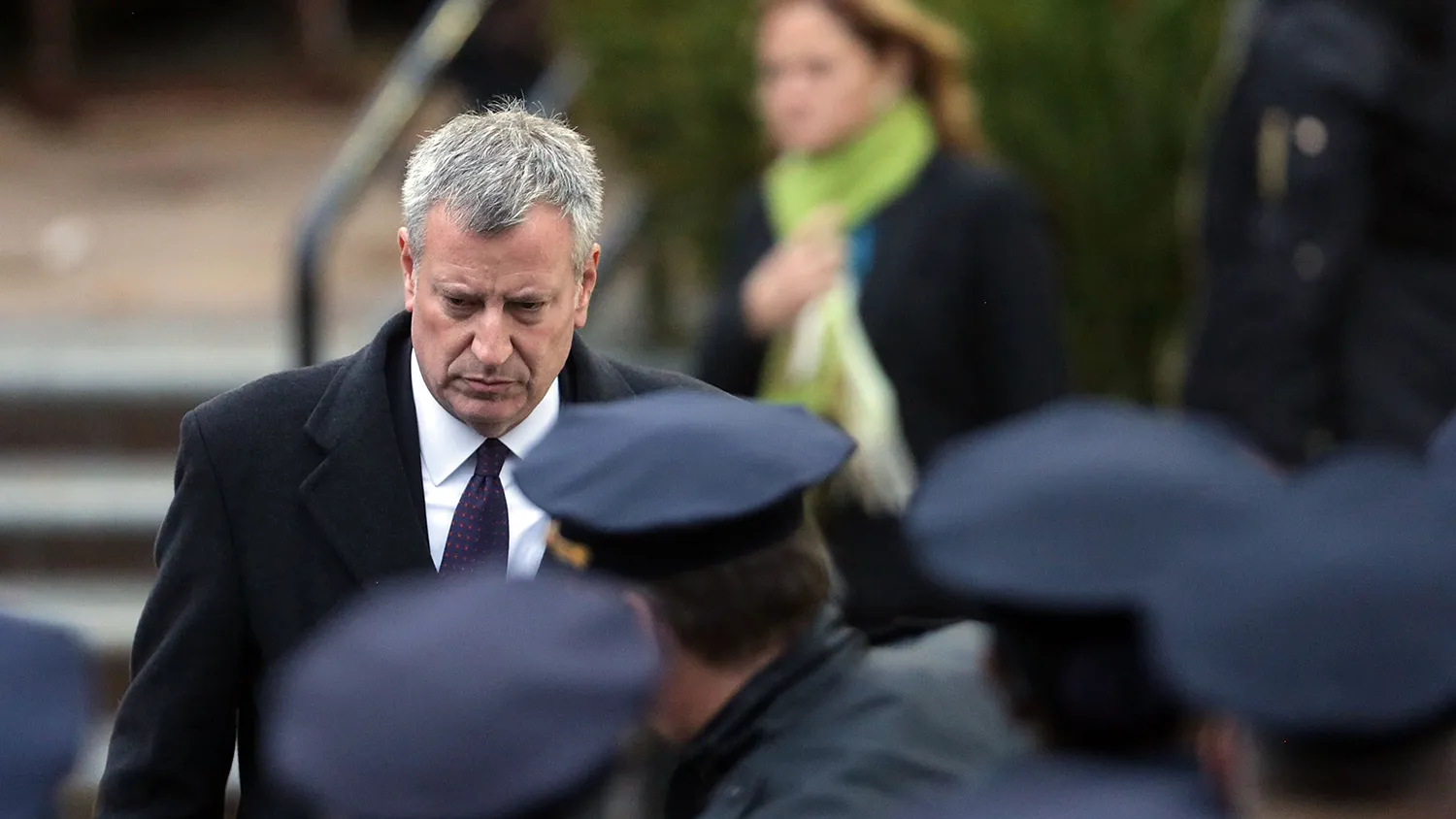 New York City Mayor Bill de Blasio attends the funeral of slain NYPD Officer Randolph Holder at Greater Allen A.M.E. Cathedral of New York on Oct. 28, 2015, in Queens.
